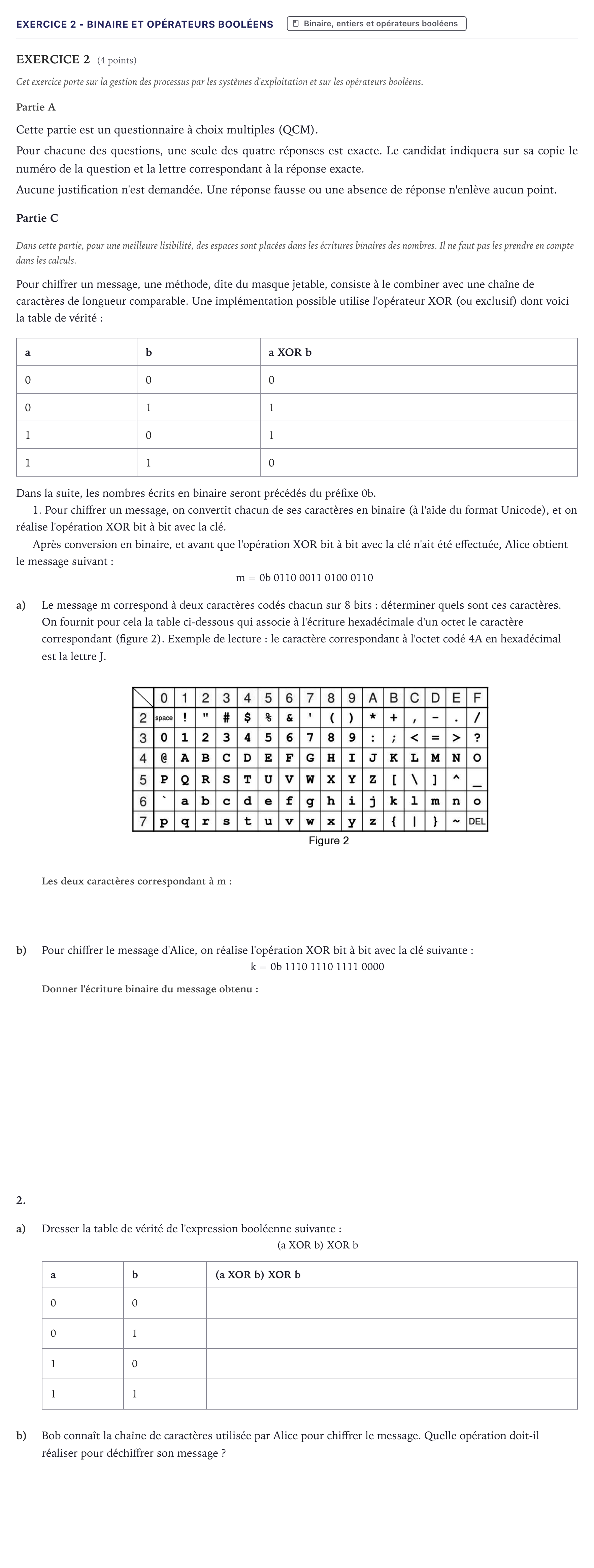 Énoncé: Exercice 2 - Binaire et opérateurs booléens · Bac Numérique et Sciences Informatiques Métropole 2021 (sujet 1)