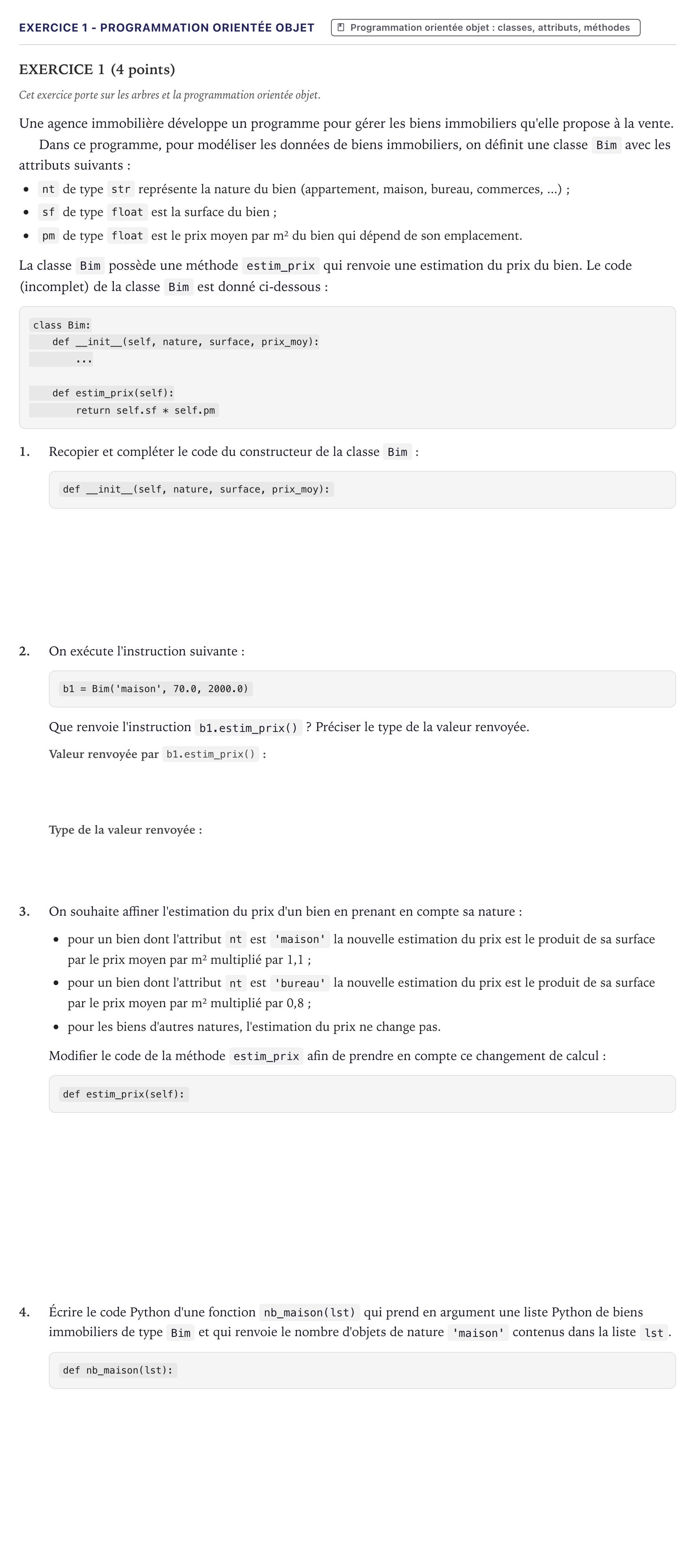 Énoncé: Exercice 1 - Programmation orientée objet · Bac Numérique et Sciences Informatiques Métropole 2021 (sujet 2)