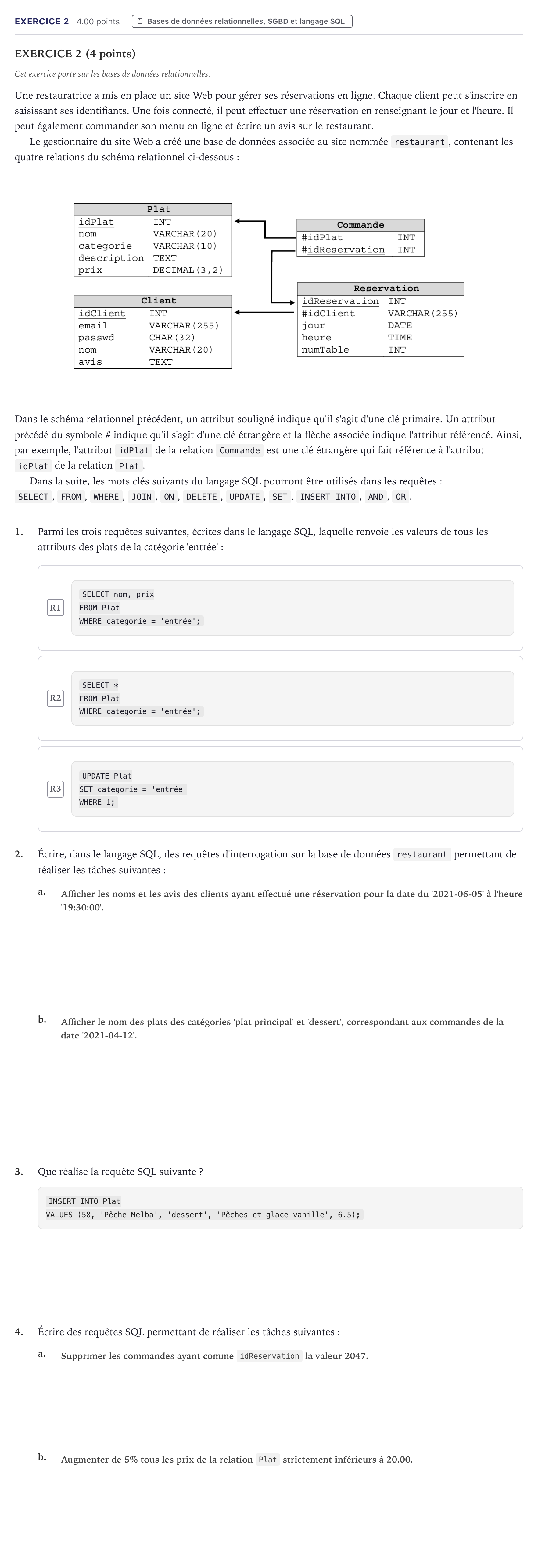 Énoncé: Exercice 2 · Bac Numérique et Sciences Informatiques Métropole 2021 (sujet 2)