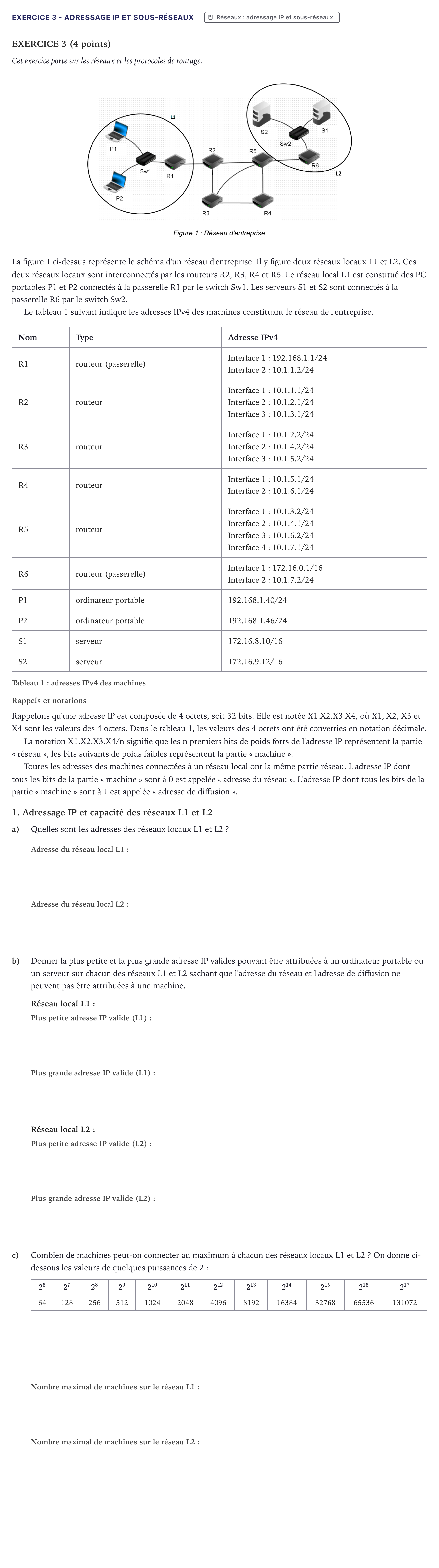 Énoncé: Exercice 3 - Adressage IP et sous-réseaux · Bac Numérique et Sciences Informatiques Métropole 2021 (sujet 2)