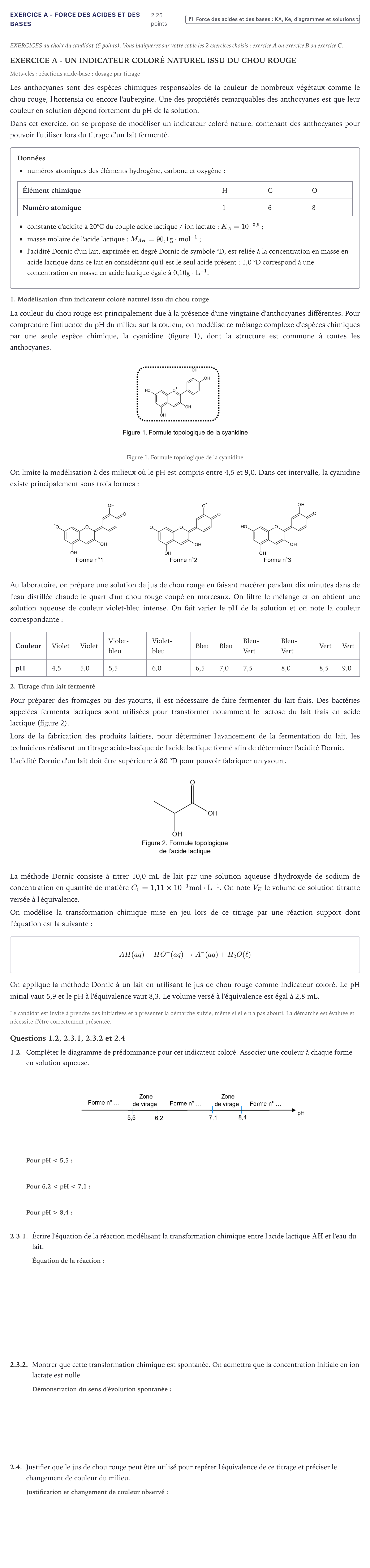 Énoncé: Exercice A - Force des acides et des bases · Bac Physique-Chimie Métropole 2021 (sujet 1)