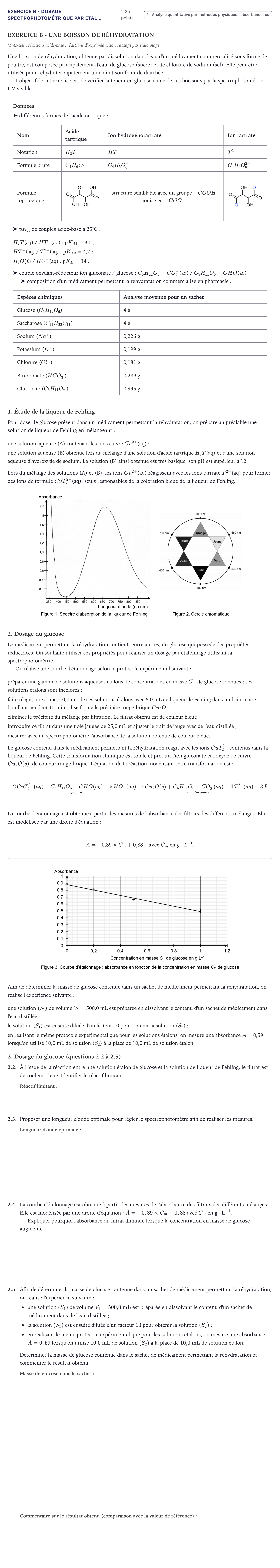 Énoncé: Exercice B - Dosage spectrophotométrique par étal… · Bac Physique-Chimie Métropole 2021 (sujet 1)