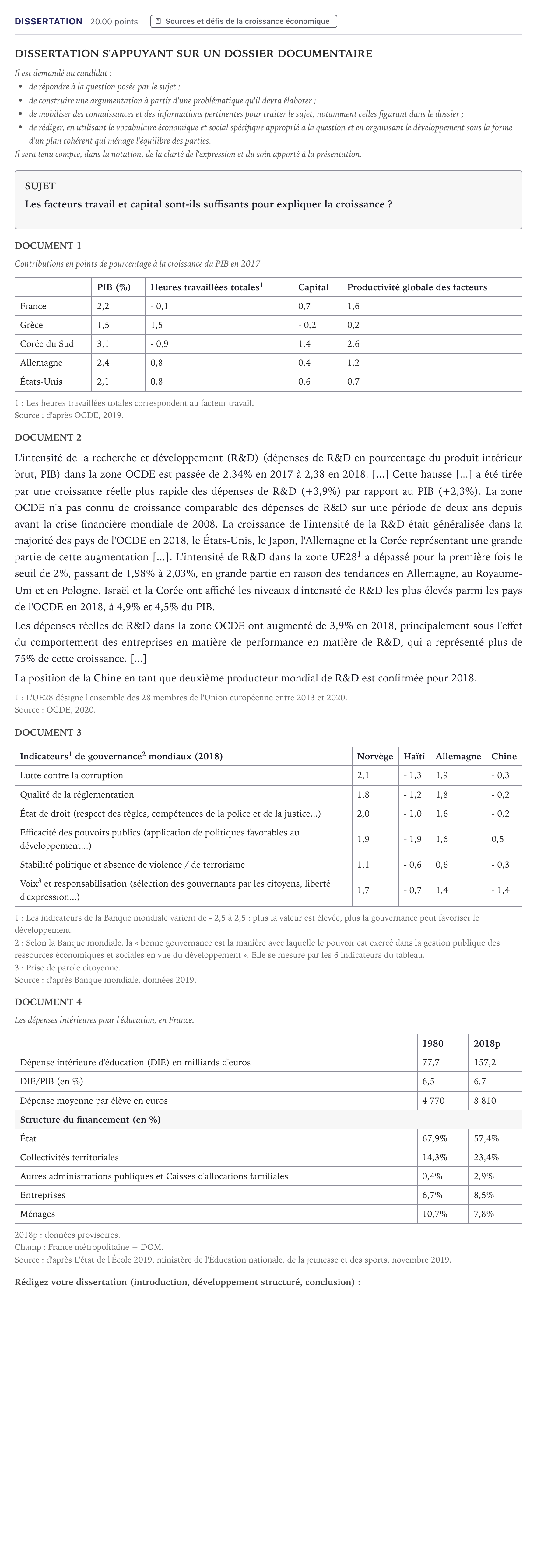Énoncé: Dissertation · Bac Sciences Économiques et Sociales Métropole 2021 (sujet 1)