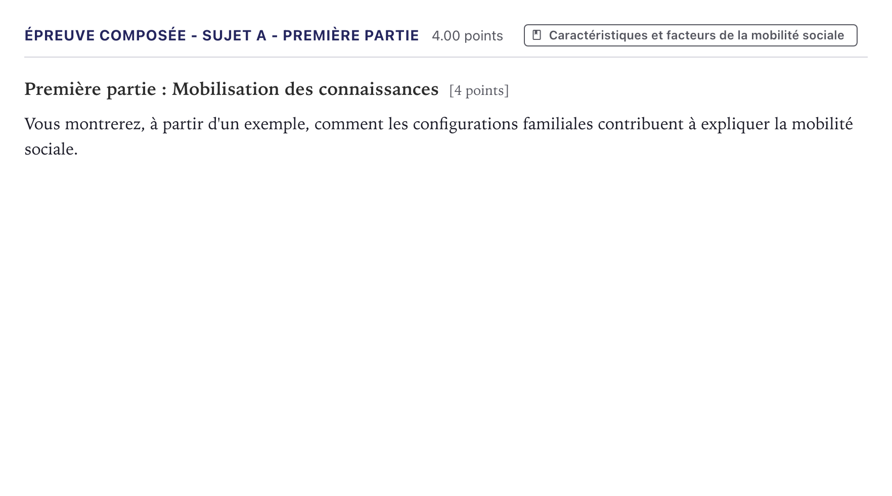 Énoncé: Épreuve composée - Sujet A - Première partie · Bac Sciences Économiques et Sociales Métropole 2021 (sujet 1)