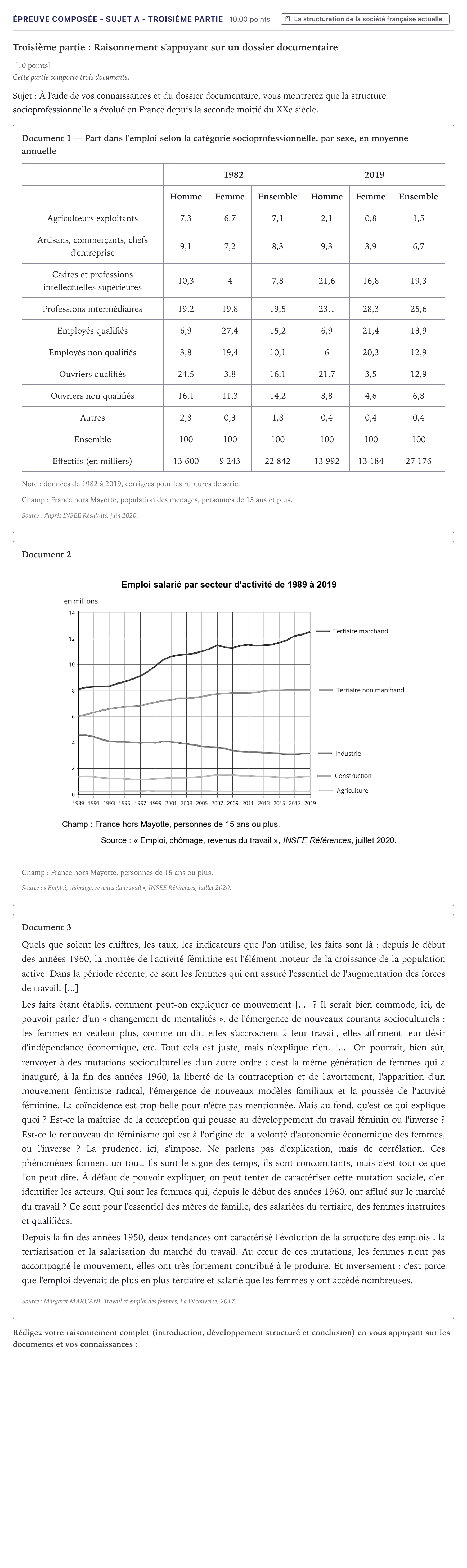 Énoncé: Épreuve composée - Sujet A - Troisième partie · Bac Sciences Économiques et Sociales Métropole 2021 (sujet 1)