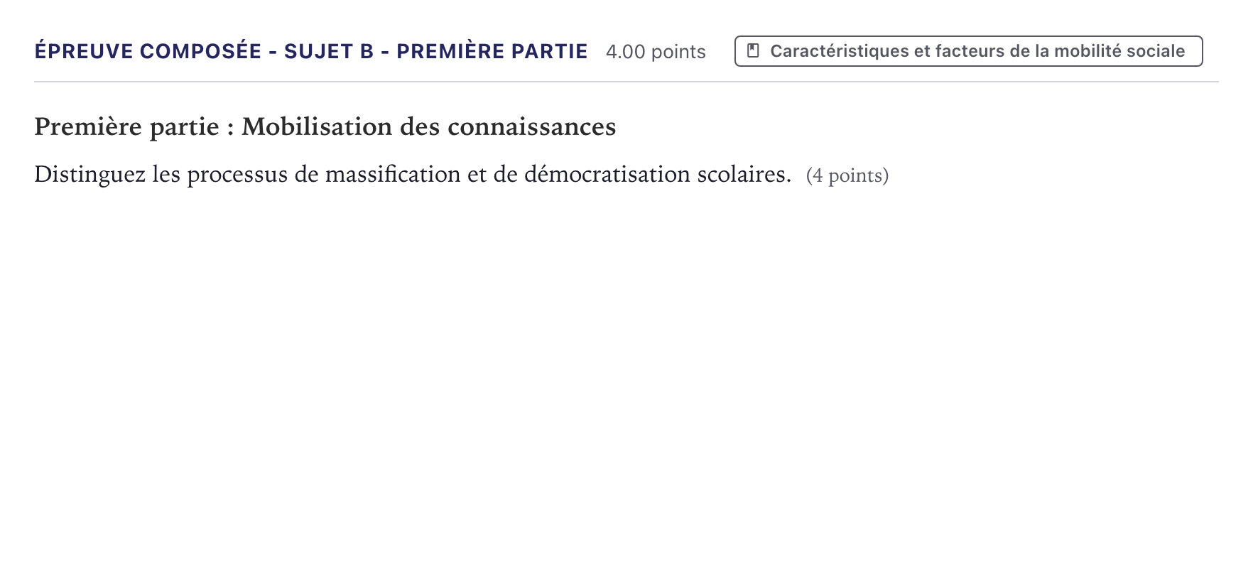 Énoncé: Épreuve composée - Sujet B - Première partie · Bac Sciences Économiques et Sociales Métropole 2021 (sujet 1)