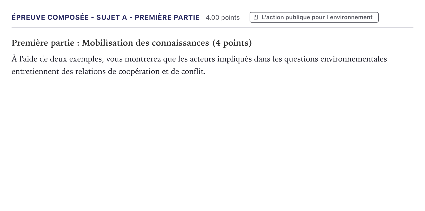 Énoncé: Épreuve composée - Sujet A - Première partie · Bac Sciences Économiques et Sociales Métropole 2021 (sujet 2)