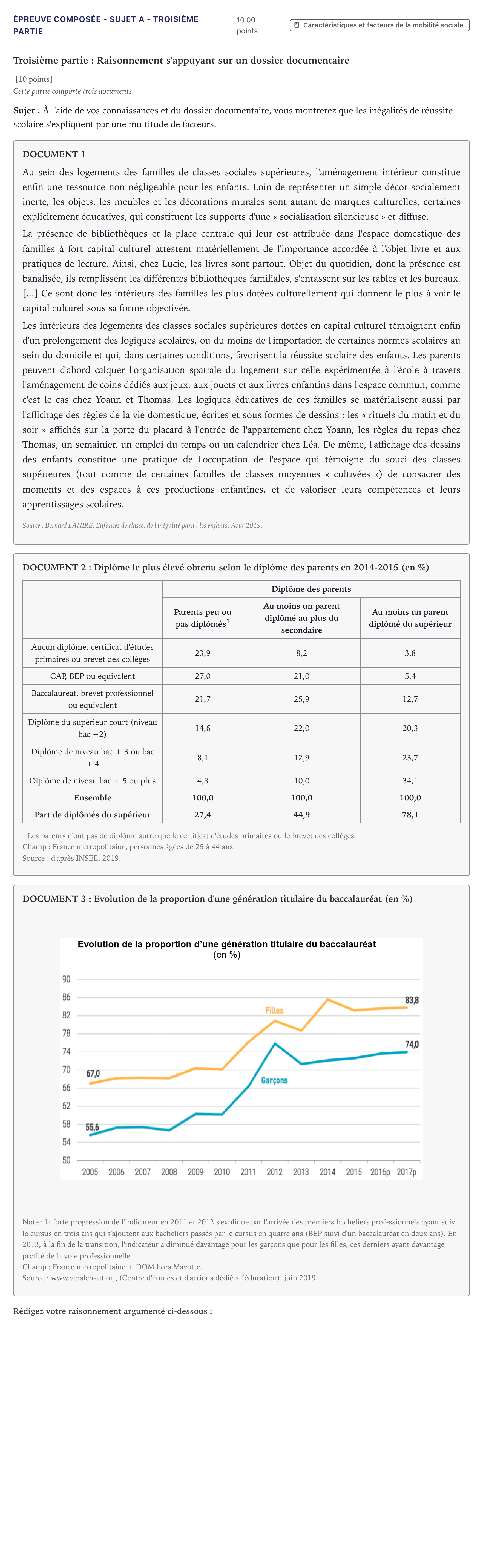 Énoncé: Épreuve composée - Sujet A - Troisième partie · Bac Sciences Économiques et Sociales Métropole 2021 (sujet 2)