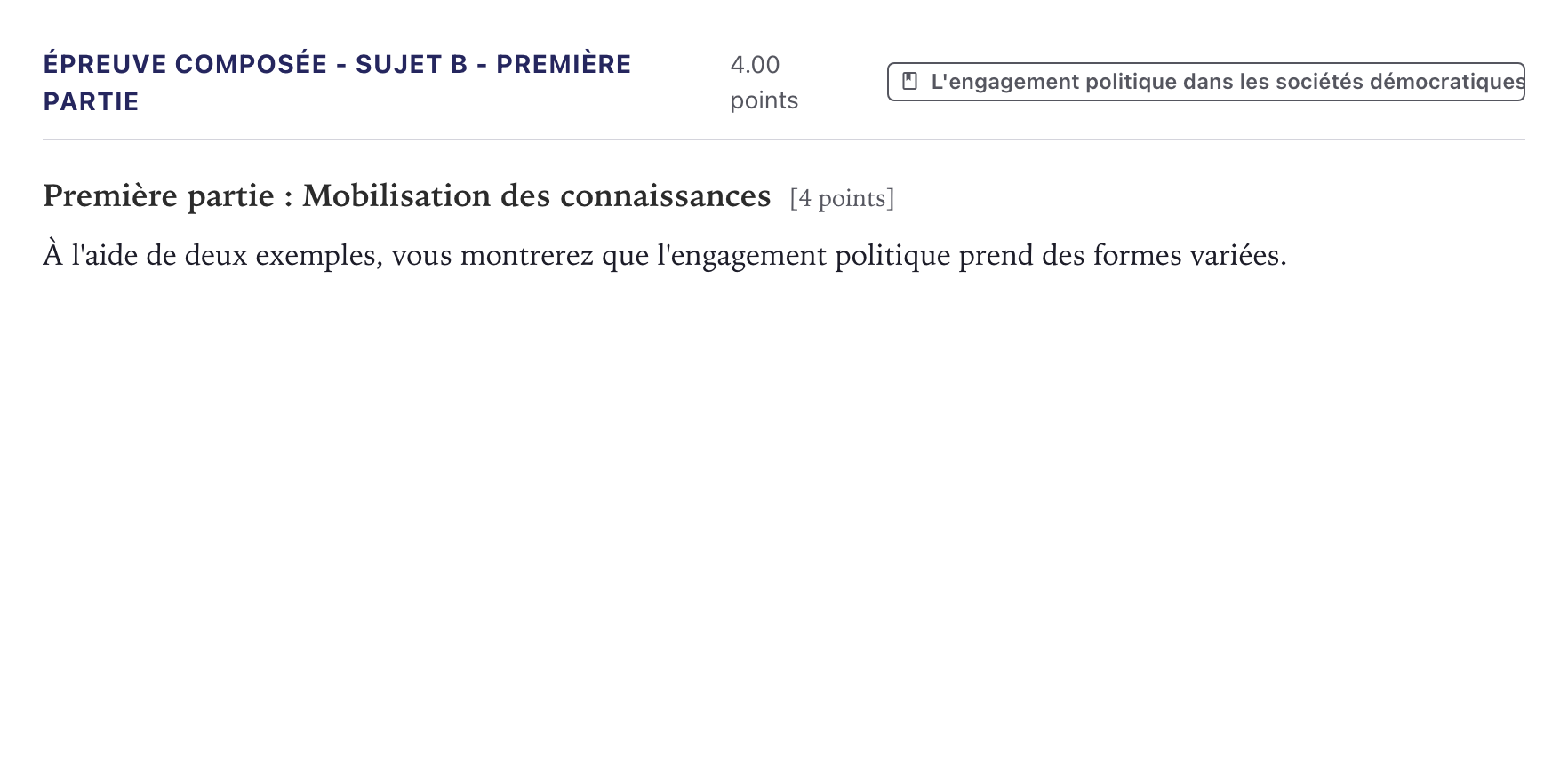 Énoncé: Épreuve composée - Sujet B - Première partie · Bac Sciences Économiques et Sociales Métropole 2021 (sujet 2)