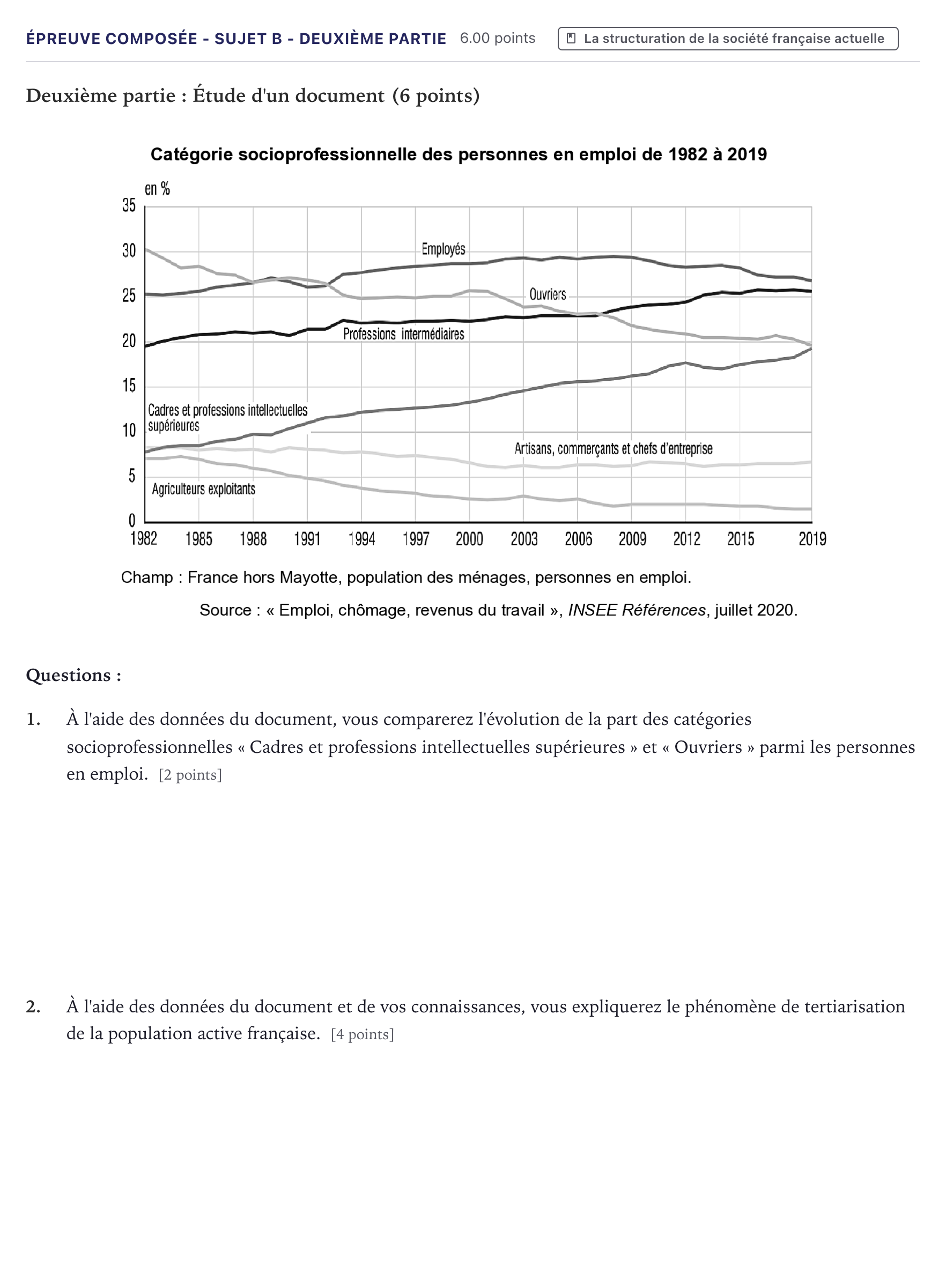 Énoncé: Épreuve composée - Sujet B - Deuxième partie · Bac Sciences Économiques et Sociales Métropole 2021 (sujet 2)