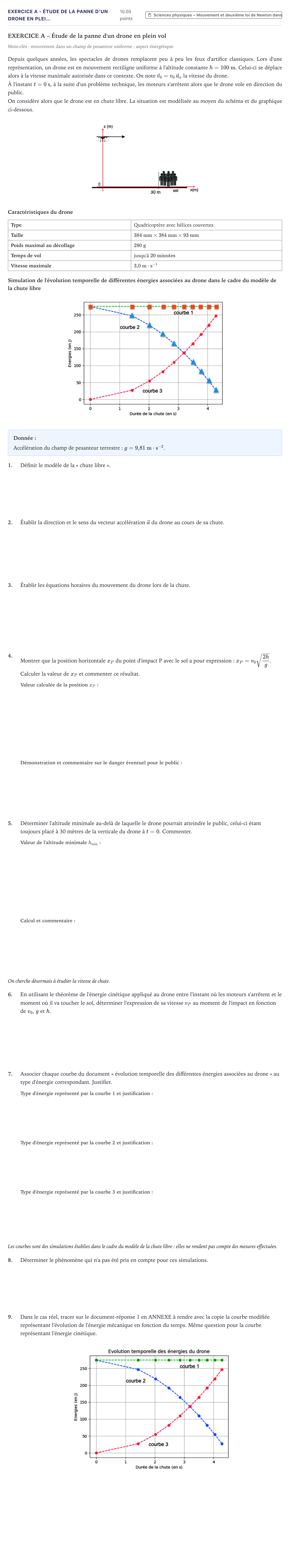 Énoncé: Exercice A - Étude de la panne d'un drone en plei… · Bac Sciences de l'Ingénieur Métropole 2021 (sujet 1)