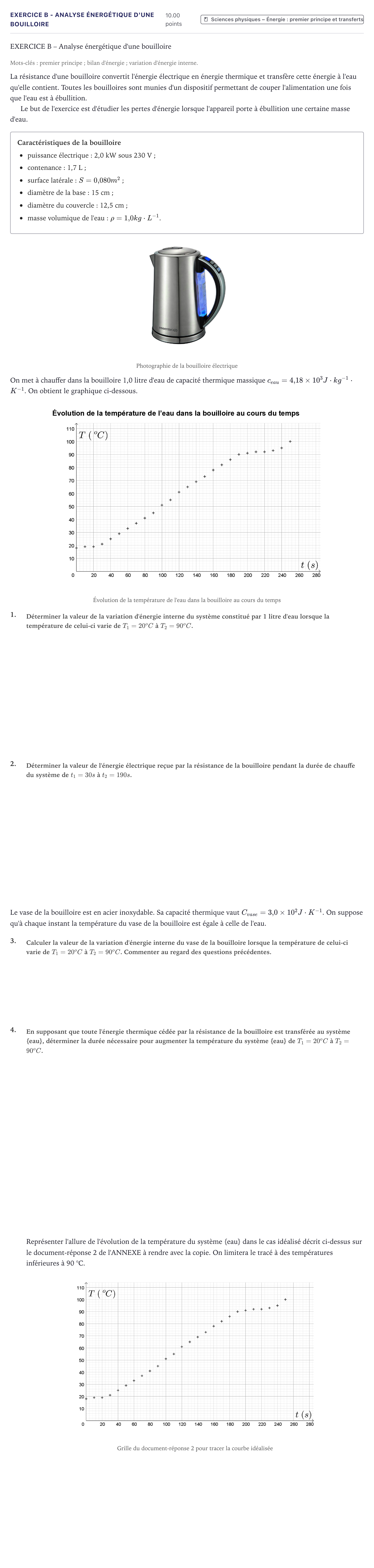 Énoncé: Exercice B - Analyse énergétique d'une bouilloire · Bac Sciences de l'Ingénieur Métropole 2021 (sujet 1)