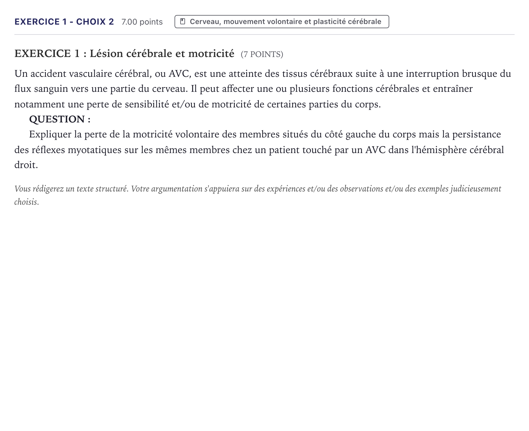 Énoncé: Exercice 1 - Choix 2 · Bac Sciences de la Vie et de la Terre Métropole 2021 (sujet 1)