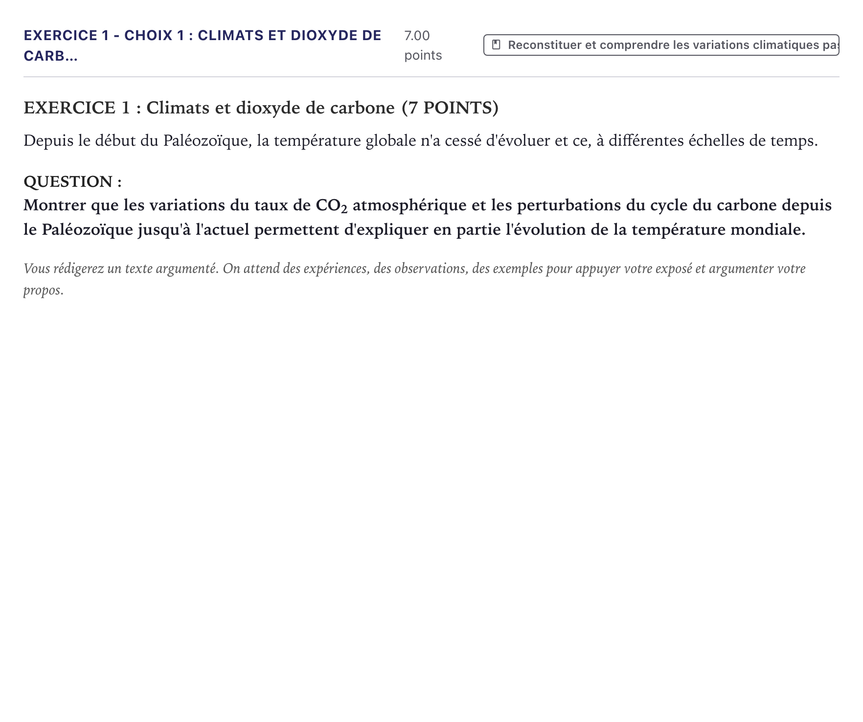 Énoncé: Exercice 1 - Choix 1 : Climats et dioxyde de carb… · Bac Sciences de la Vie et de la Terre Métropole 2021 (sujet 2)