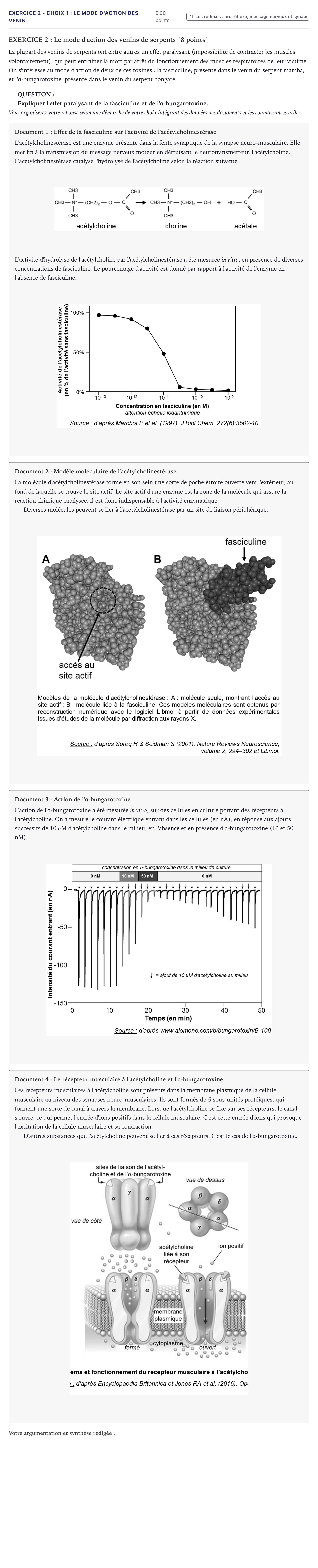 Énoncé: Exercice 2 - Choix 1 : Le mode d'action des venin… · Bac Sciences de la Vie et de la Terre Métropole 2021 (sujet 2)