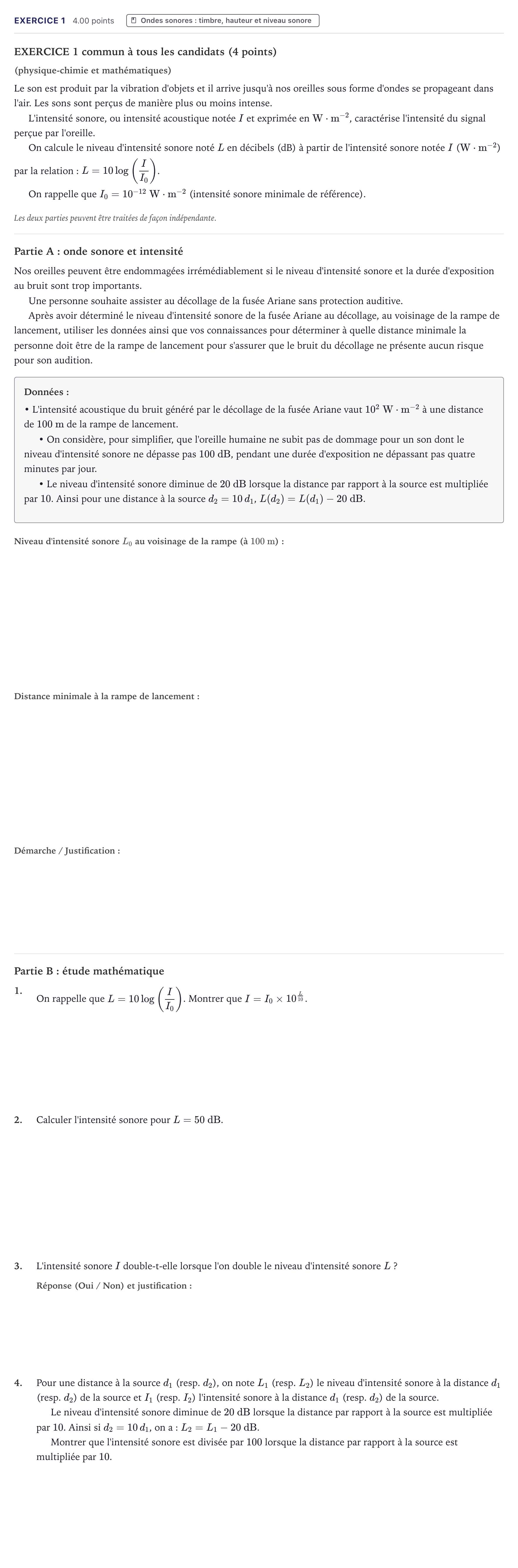 Énoncé: Exercice 1 · Bac STI2D Physique-Chimie et Mathématiques Métropole 2021