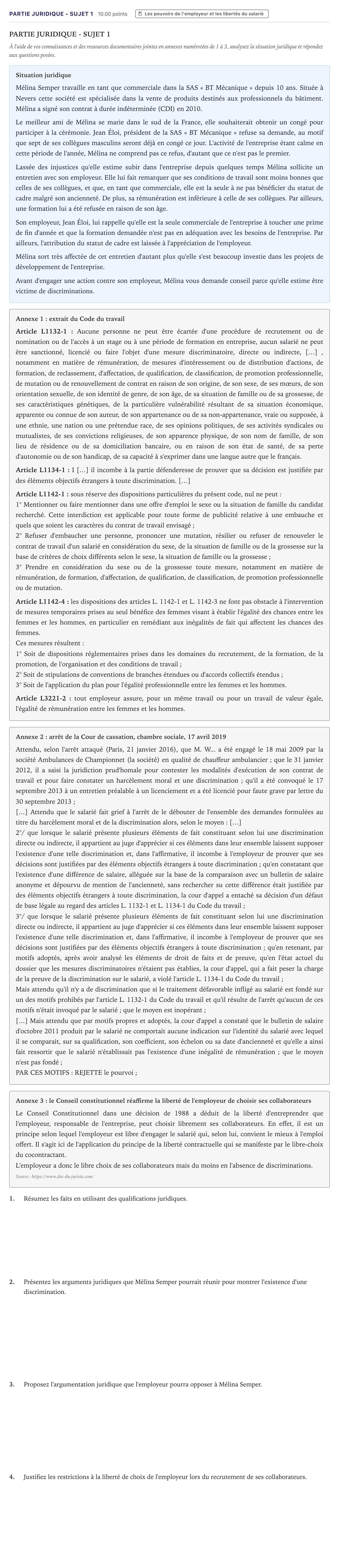 Énoncé: Partie juridique - Sujet 1 · Bac STMG Droit et Économie Métropole 2021