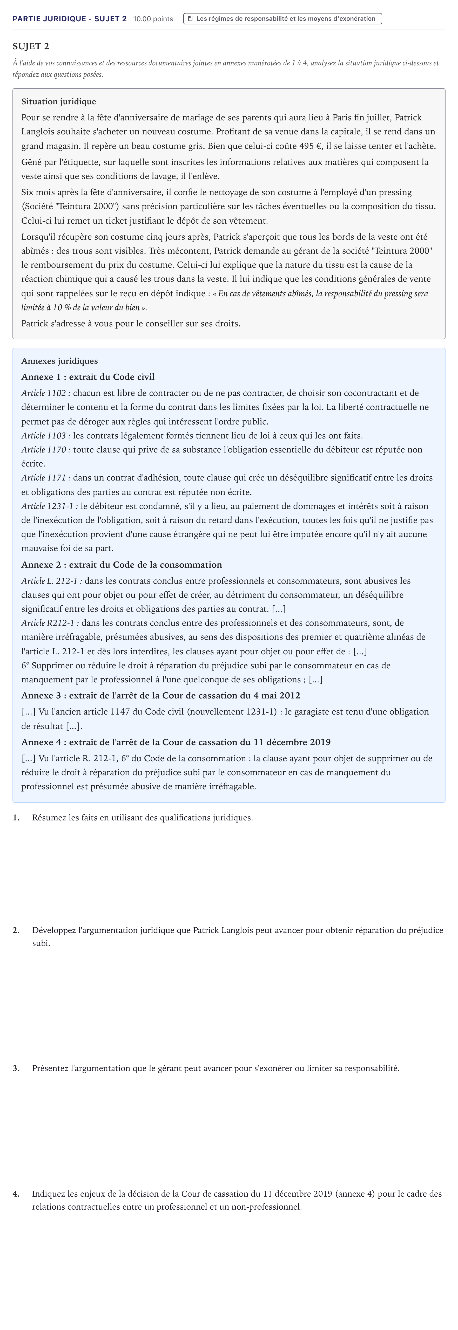 Énoncé: Partie juridique - Sujet 2 · Bac STMG Droit et Économie Métropole 2021