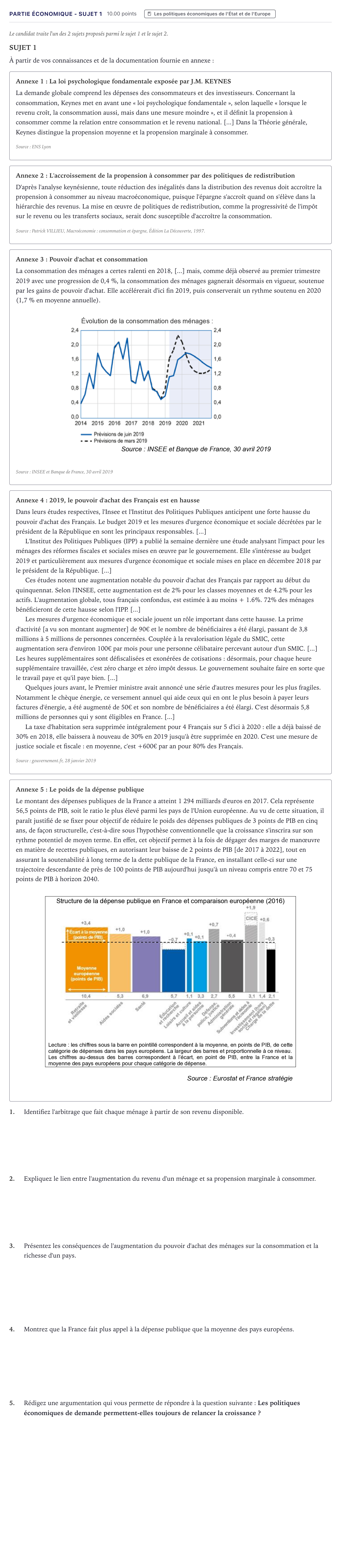 Énoncé: Partie économique - Sujet 1 · Bac STMG Droit et Économie Métropole 2021