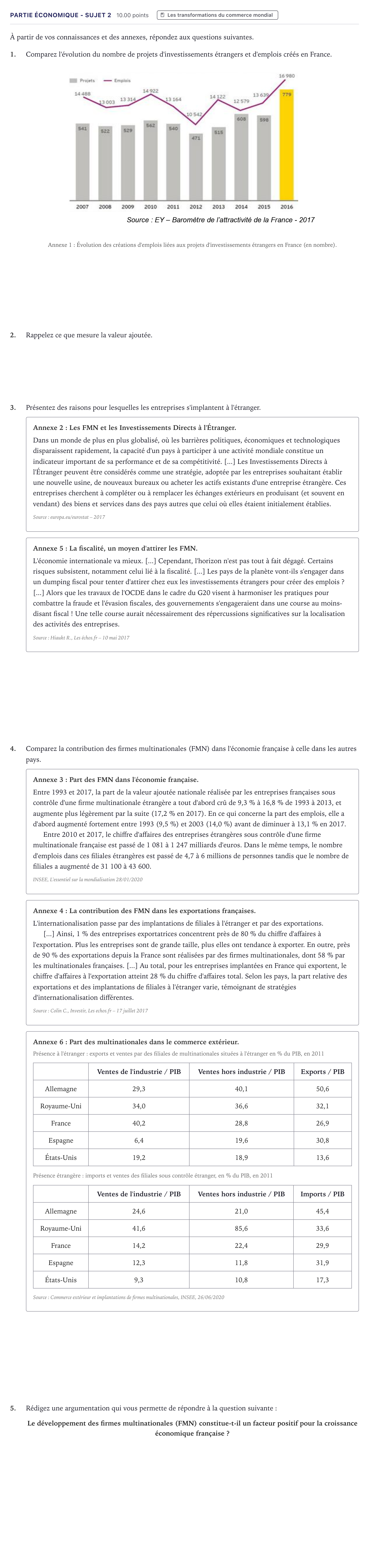 Énoncé: Partie économique - Sujet 2 · Bac STMG Droit et Économie Métropole 2021