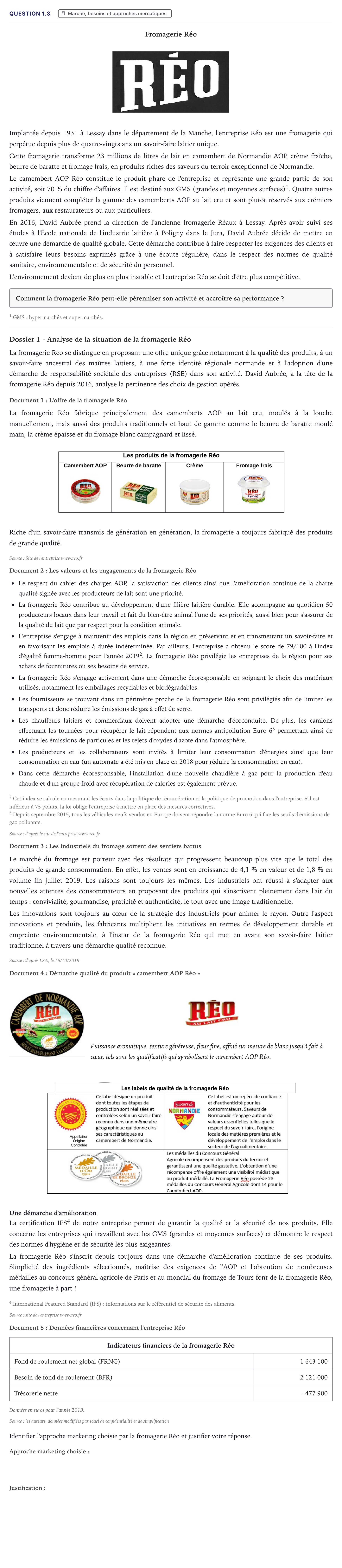 Énoncé: Question 1.3 · Bac STMG Management des Sciences de Gestion et du Numérique Métropole 2021
