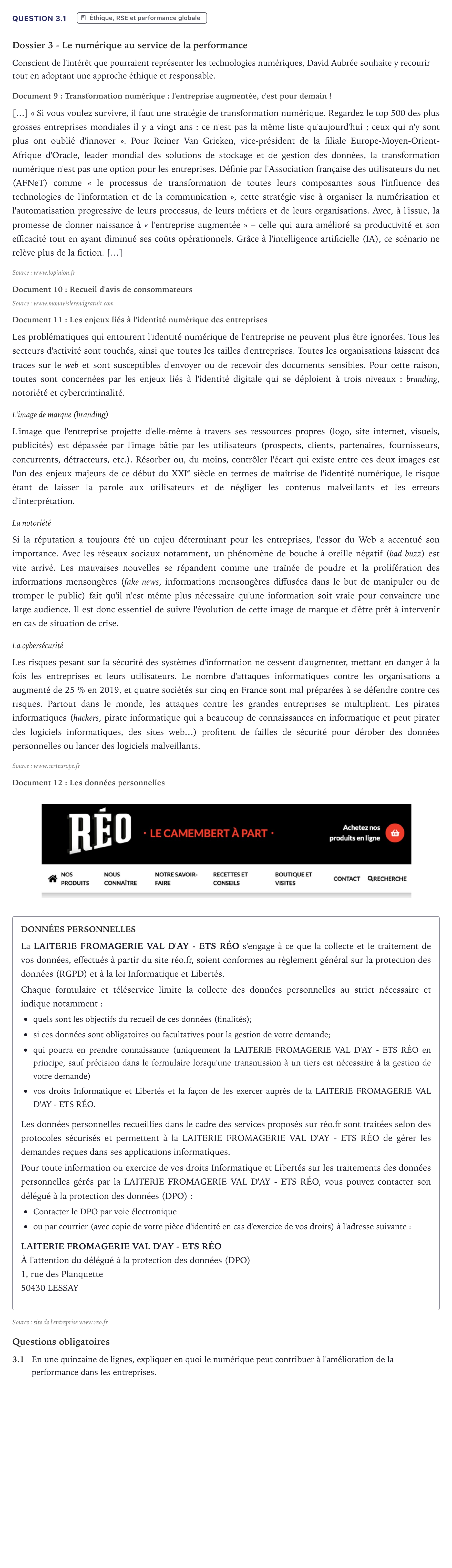 Énoncé: Question 3.1 · Bac STMG Management des Sciences de Gestion et du Numérique Métropole 2021