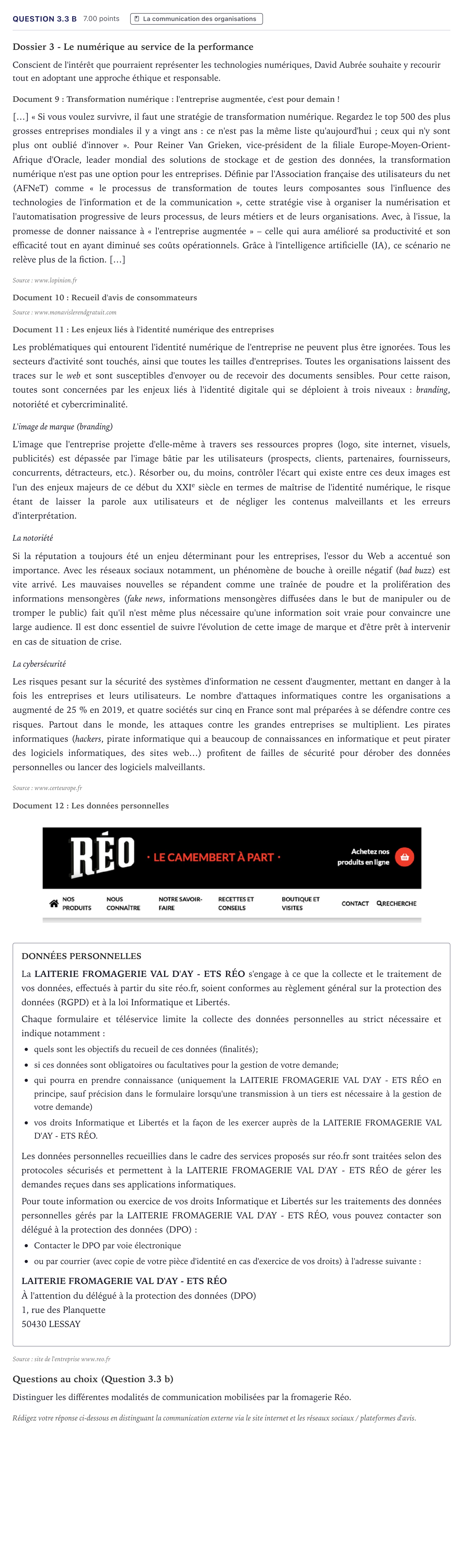 Énoncé: Question 3.3 b · Bac STMG Management des Sciences de Gestion et du Numérique Métropole 2021