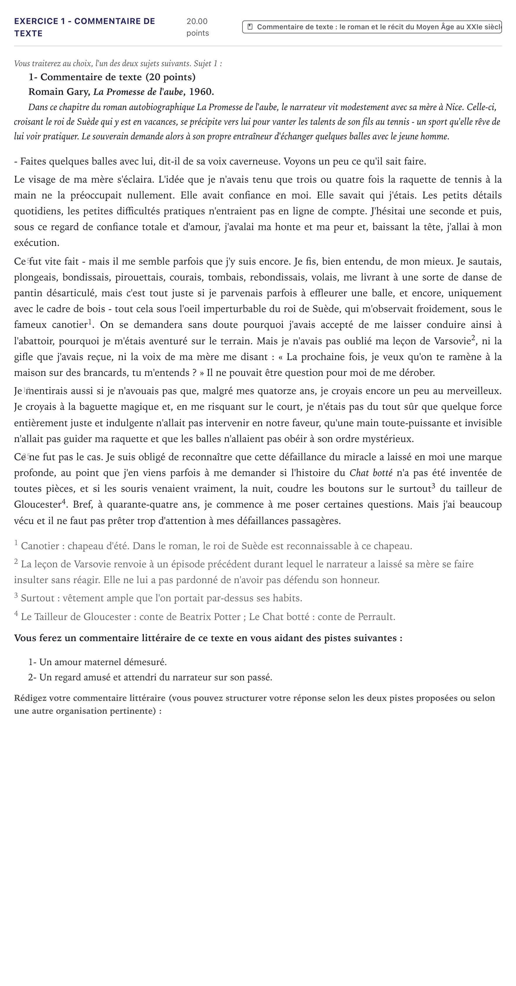 Énoncé: Exercice 1 - Commentaire de texte · Bac STMG Français Métropole 2021 (sujet 1)