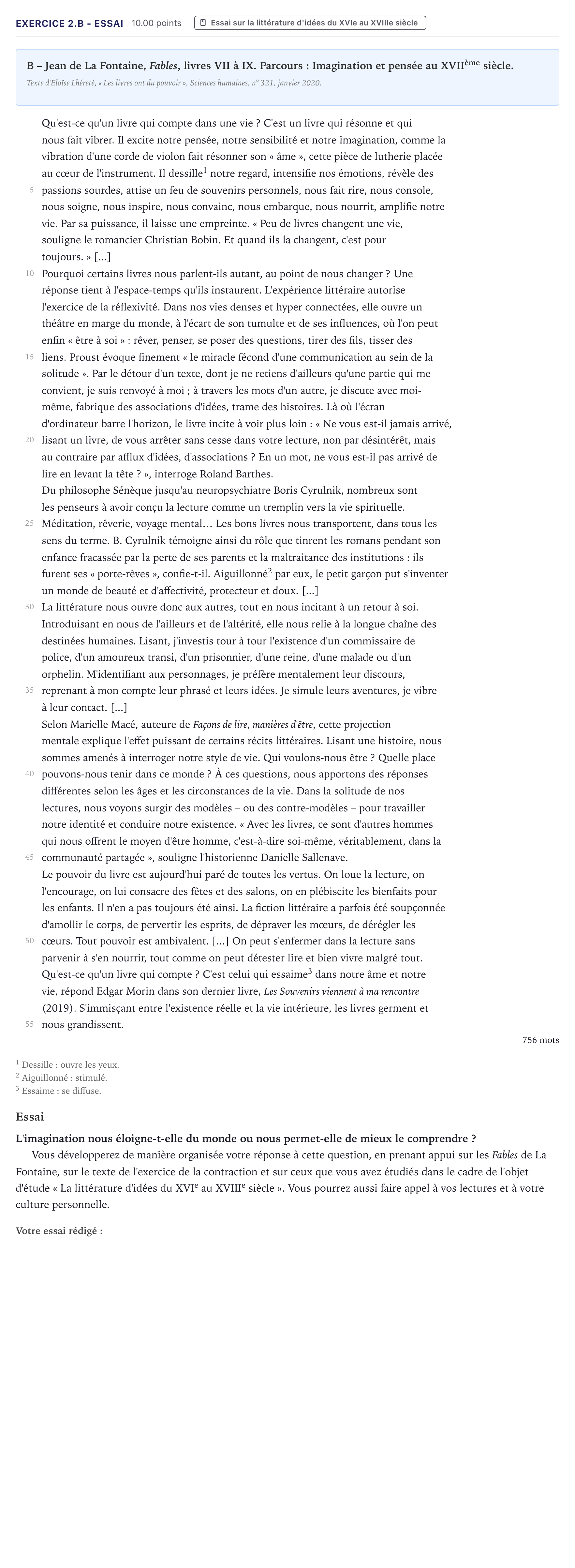 Énoncé: Exercice 2.B - Essai · Bac STMG Français Métropole 2021 (sujet 1)
