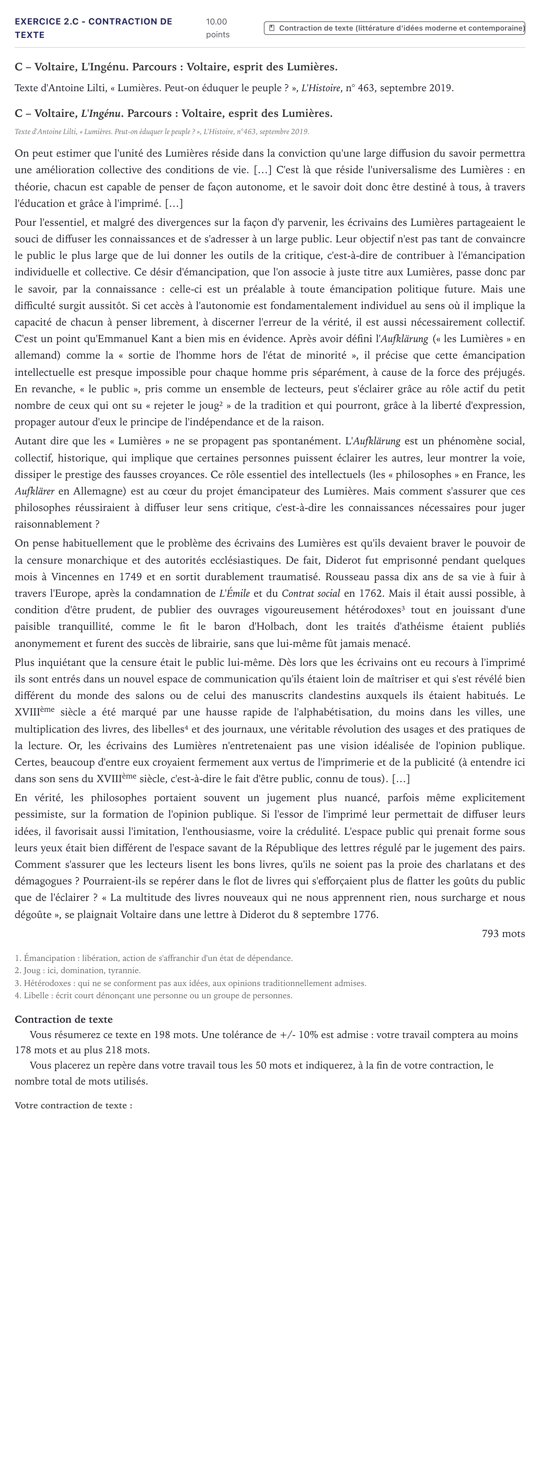 Énoncé: Exercice 2.C - Contraction de texte · Bac STMG Français Métropole 2021 (sujet 1)