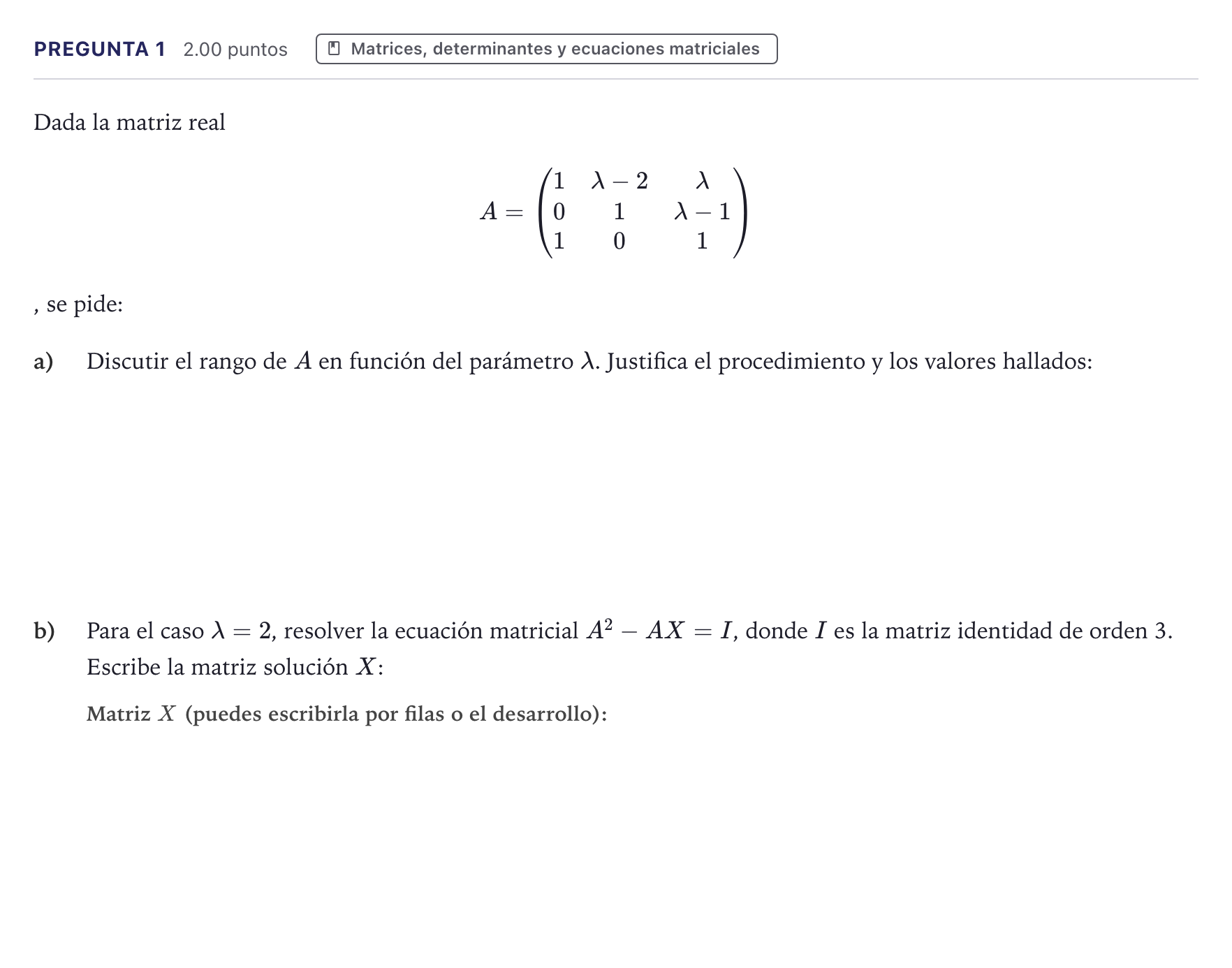 Enunciado: Pregunta 1 · Matemáticas II PAU Madrid Ordinaria 2026