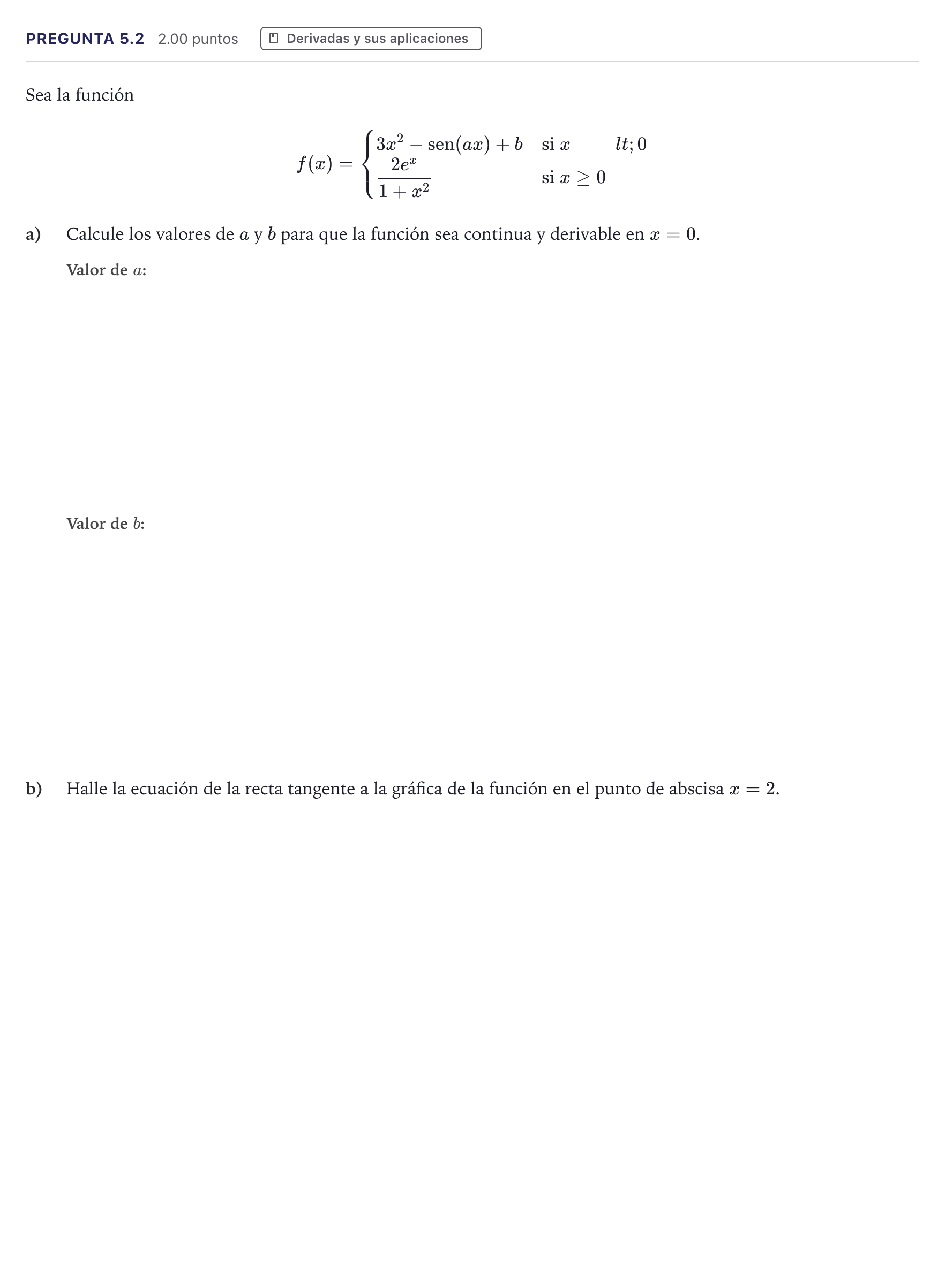 Enunciado: Pregunta 5.2 · Matemáticas II PAU Madrid Ordinaria 2026
