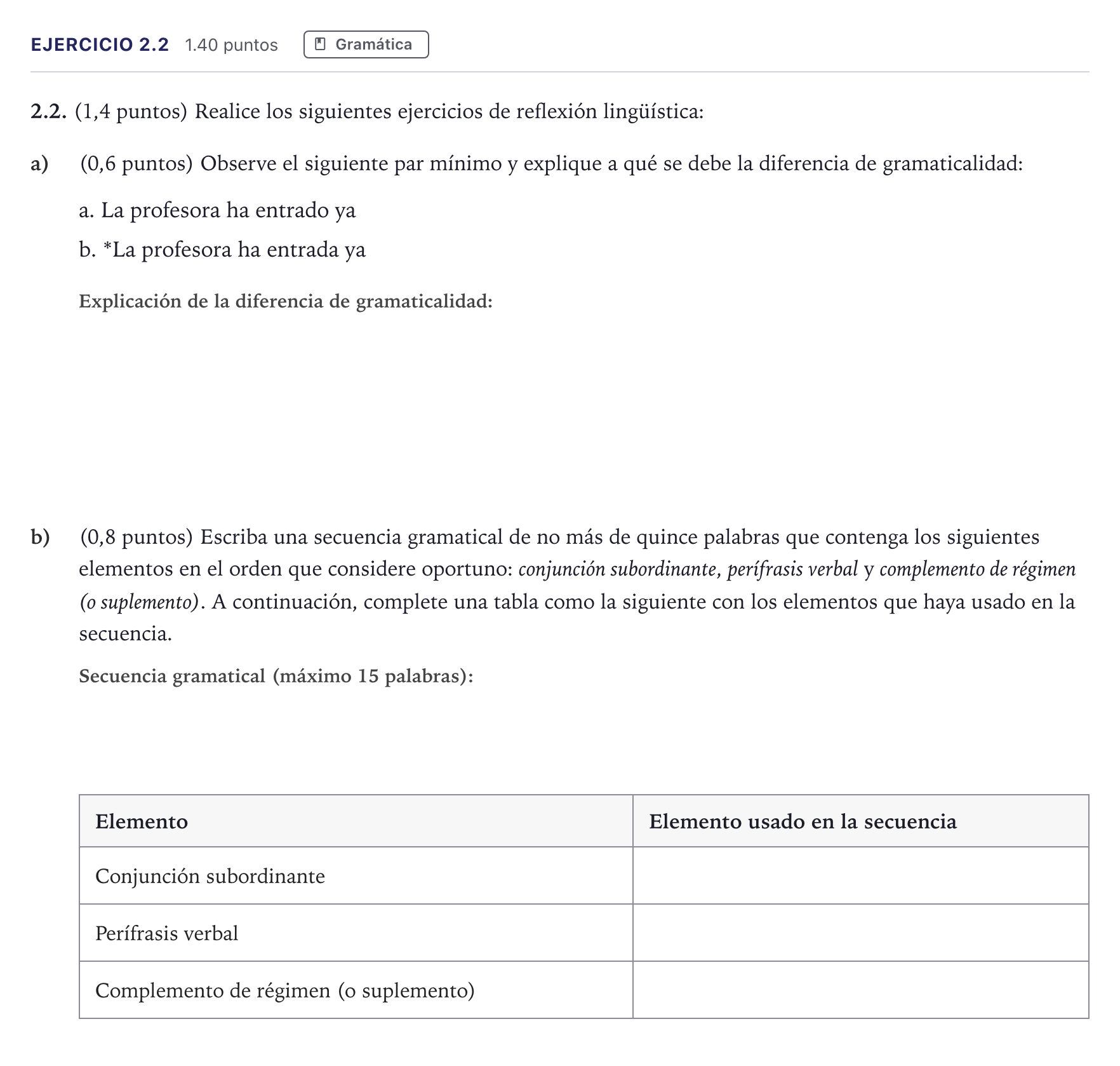 Enunciado: Ejercicio 2.2 · Lengua Castellana y Literatura II PAU Madrid Ordinaria 2026