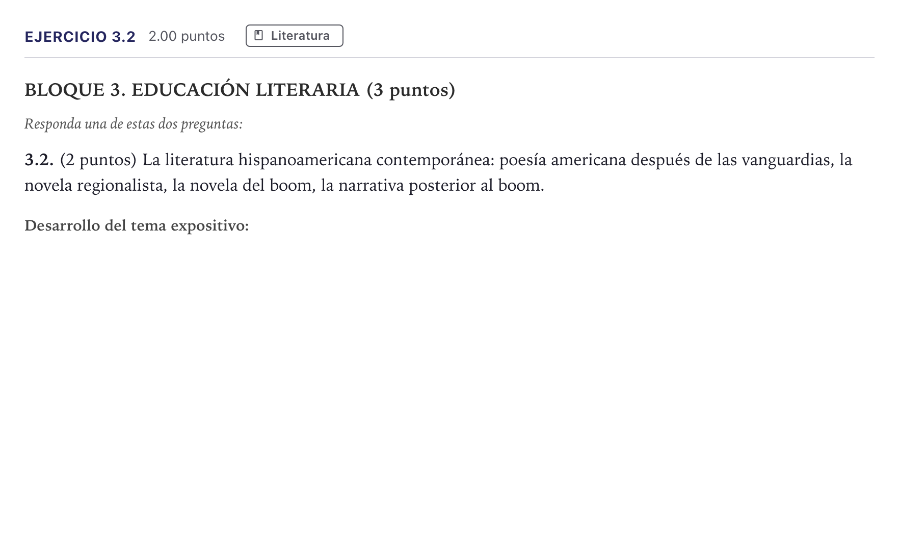 Enunciado: Ejercicio 3.2 · Lengua Castellana y Literatura II PAU Madrid Ordinaria 2026