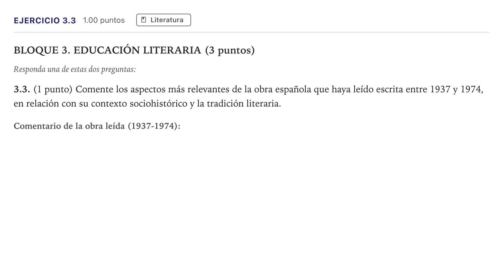 Enunciado: Ejercicio 3.3 · Lengua Castellana y Literatura II PAU Madrid Ordinaria 2026