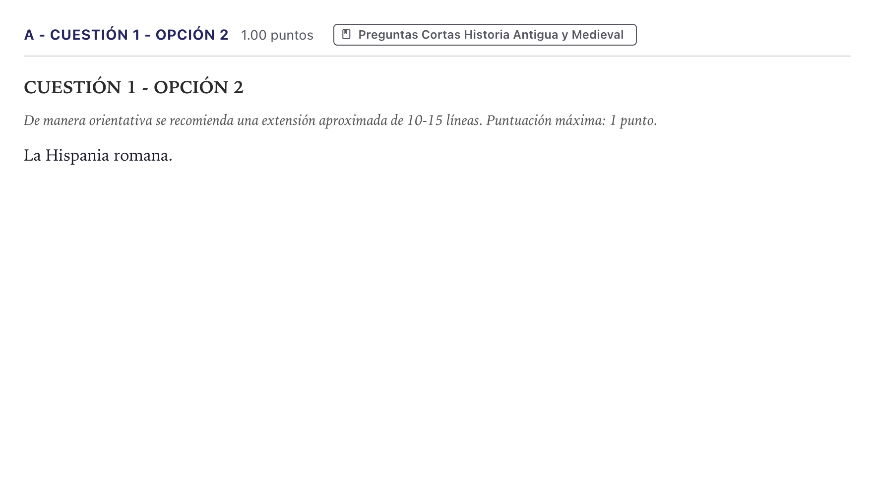 Enunciado: Ejercicio A - Cuestión 1 - Opción 2 · Historia de España PAU Madrid Ordinaria 2026