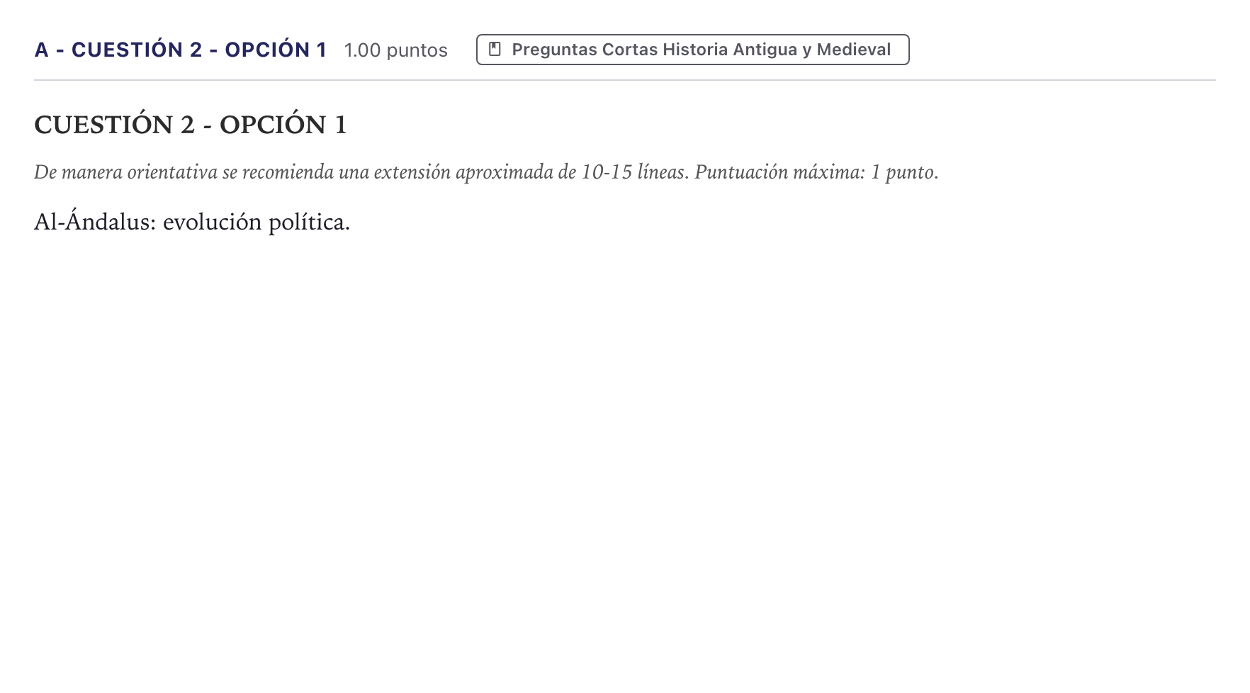 Enunciado: Ejercicio A - Cuestión 2 - Opción 1 · Historia de España PAU Madrid Ordinaria 2026