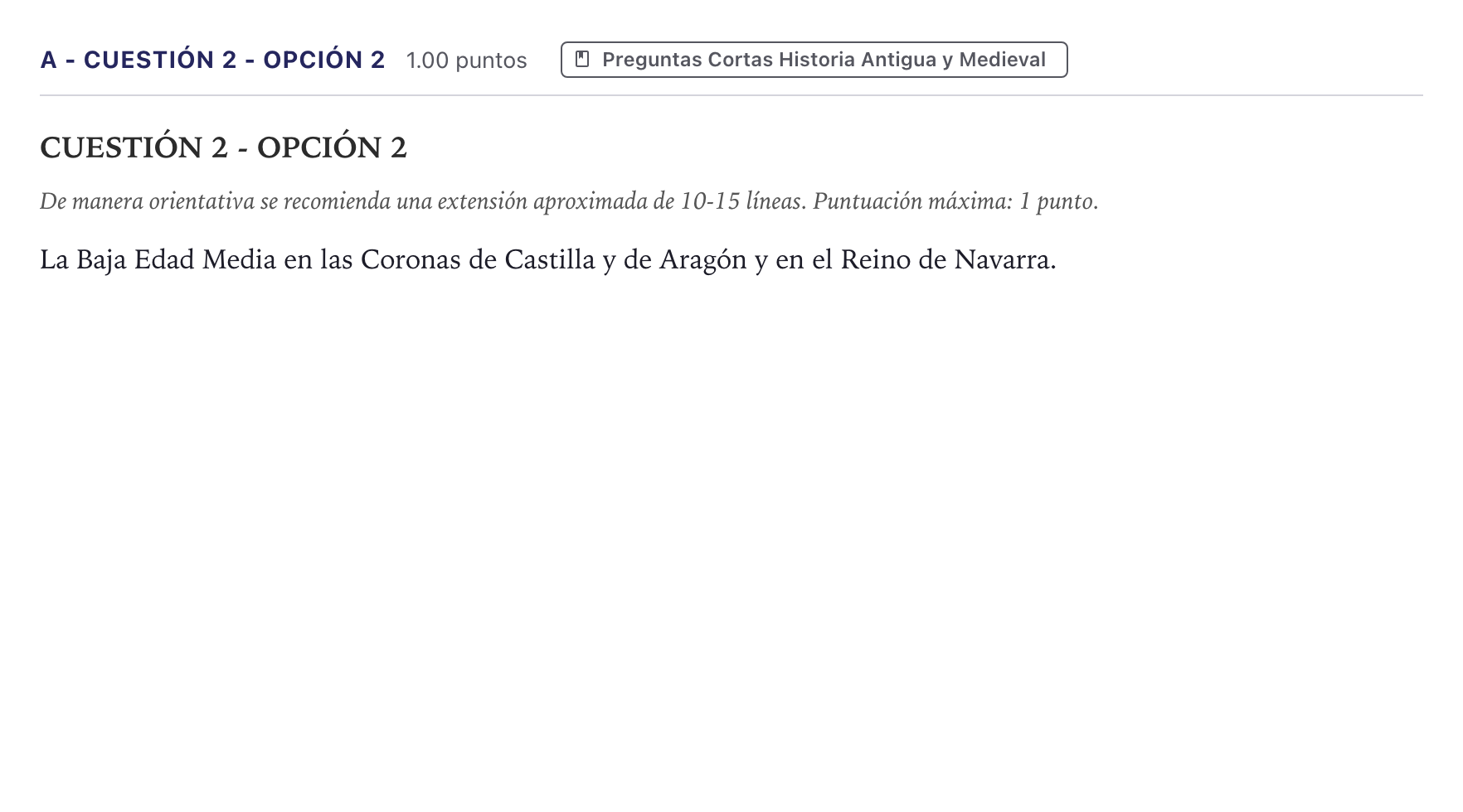 Enunciado: Ejercicio A - Cuestión 2 - Opción 2 · Historia de España PAU Madrid Ordinaria 2026