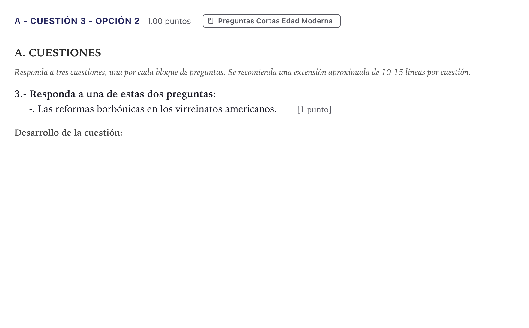 Enunciado: Ejercicio A - Cuestión 3 - Opción 2 · Historia de España PAU Madrid Ordinaria 2026