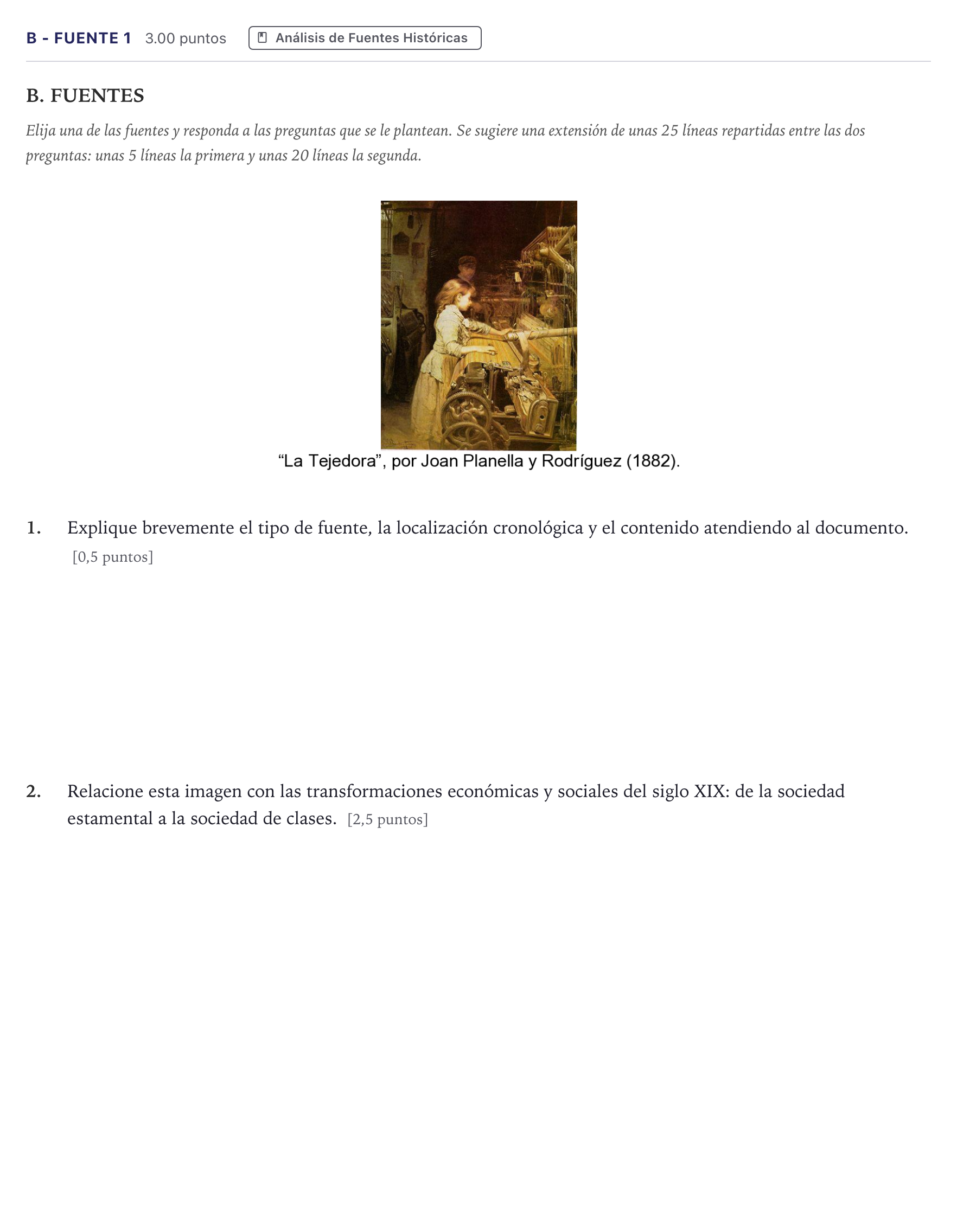 Enunciado: Ejercicio B - Fuente 1 · Historia de España PAU Madrid Ordinaria 2026