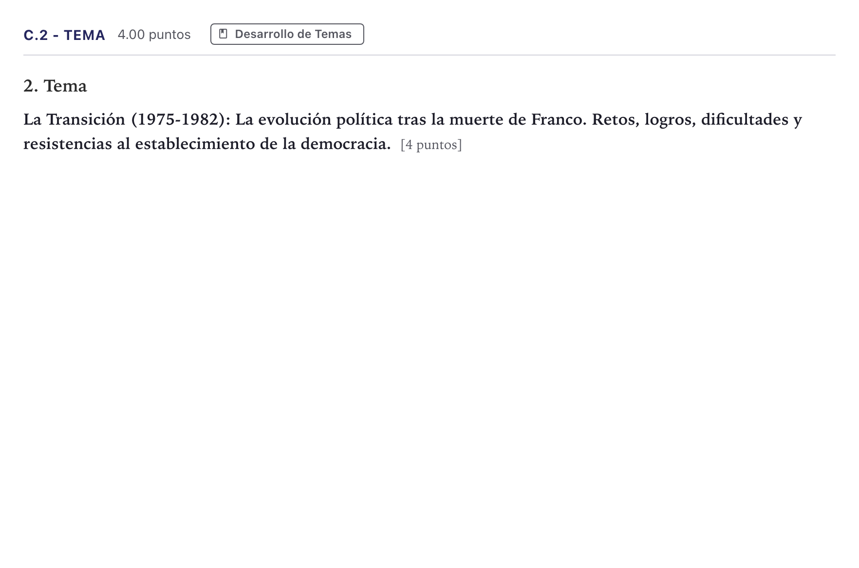 Enunciado: Ejercicio C.2 - Tema · Historia de España PAU Madrid Ordinaria 2026