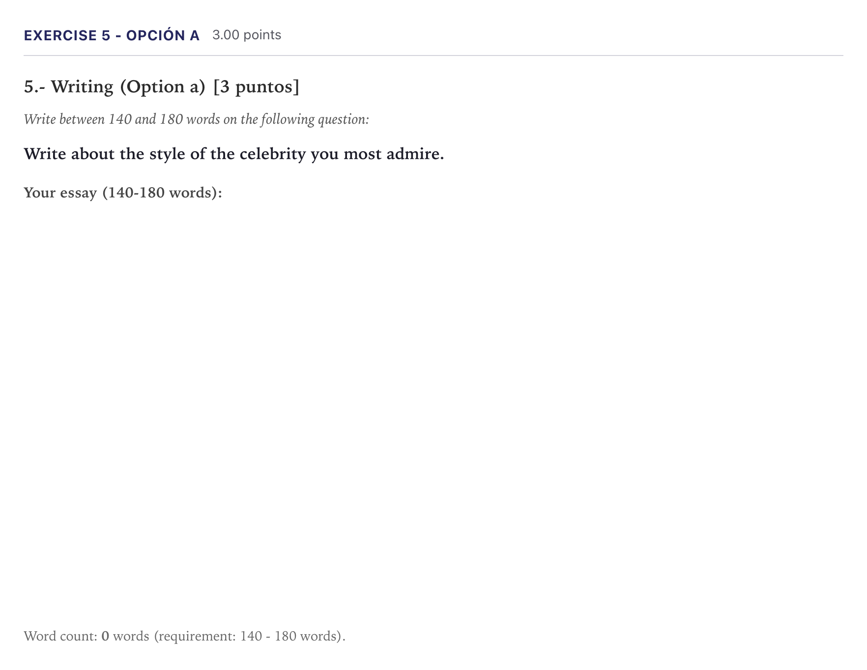 Enunciado: Ejercicio 5 - Opción a · Inglés PAU Madrid Ordinaria 9:30 2026