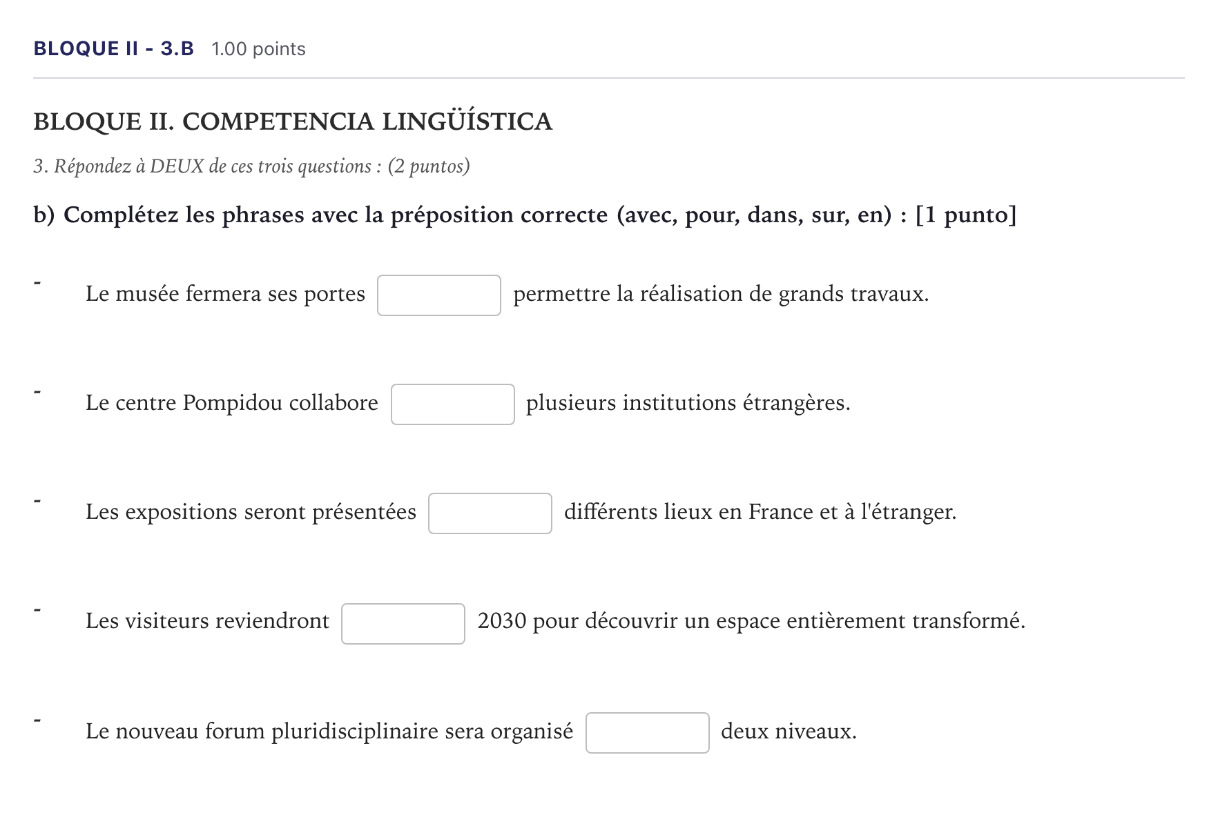 Enunciado: Bloque II - 3.b · Francés PAU Madrid Ordinaria 12:00 2026