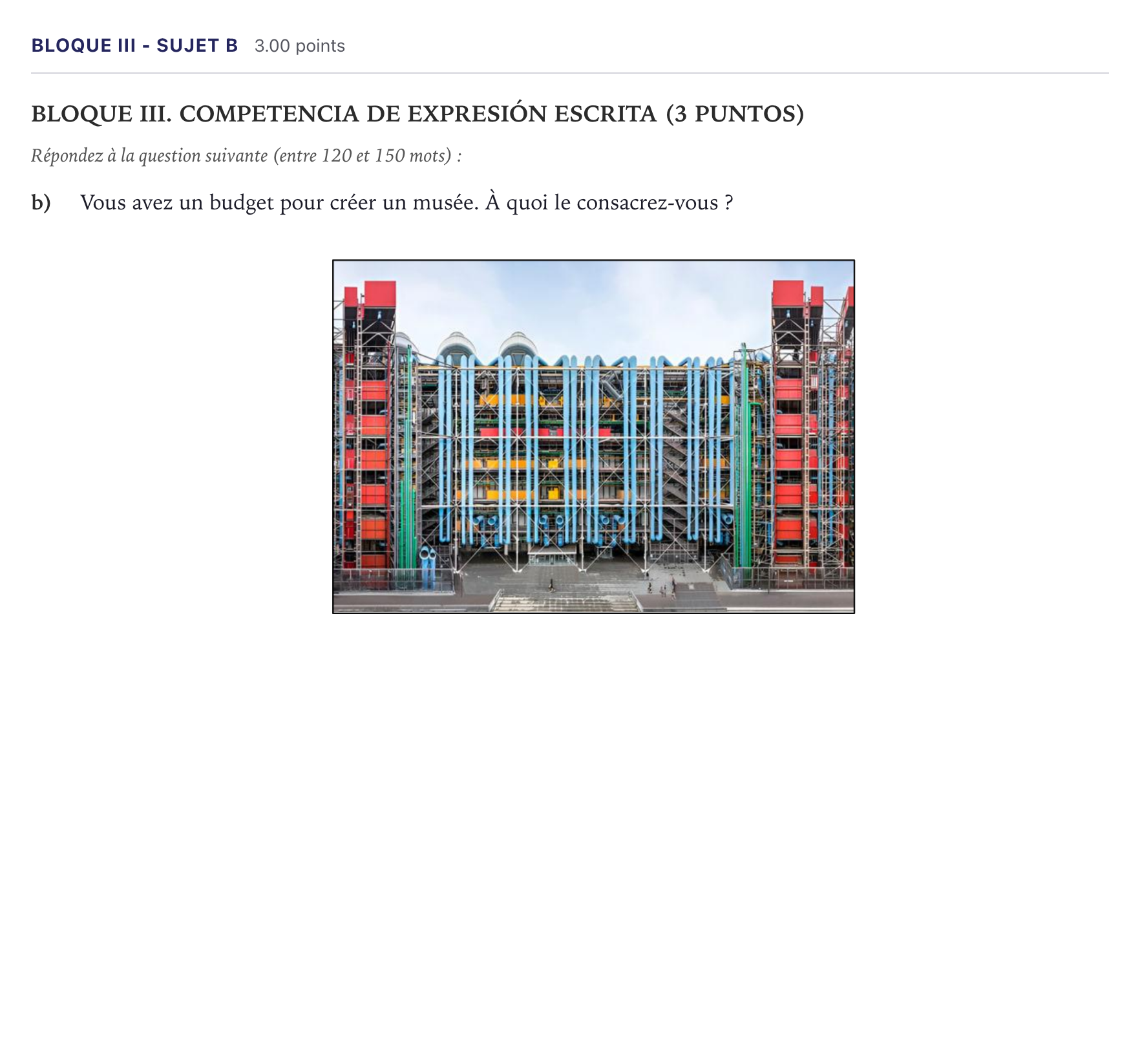 Enunciado: Bloque III - Sujet b · Francés PAU Madrid Ordinaria 12:00 2026