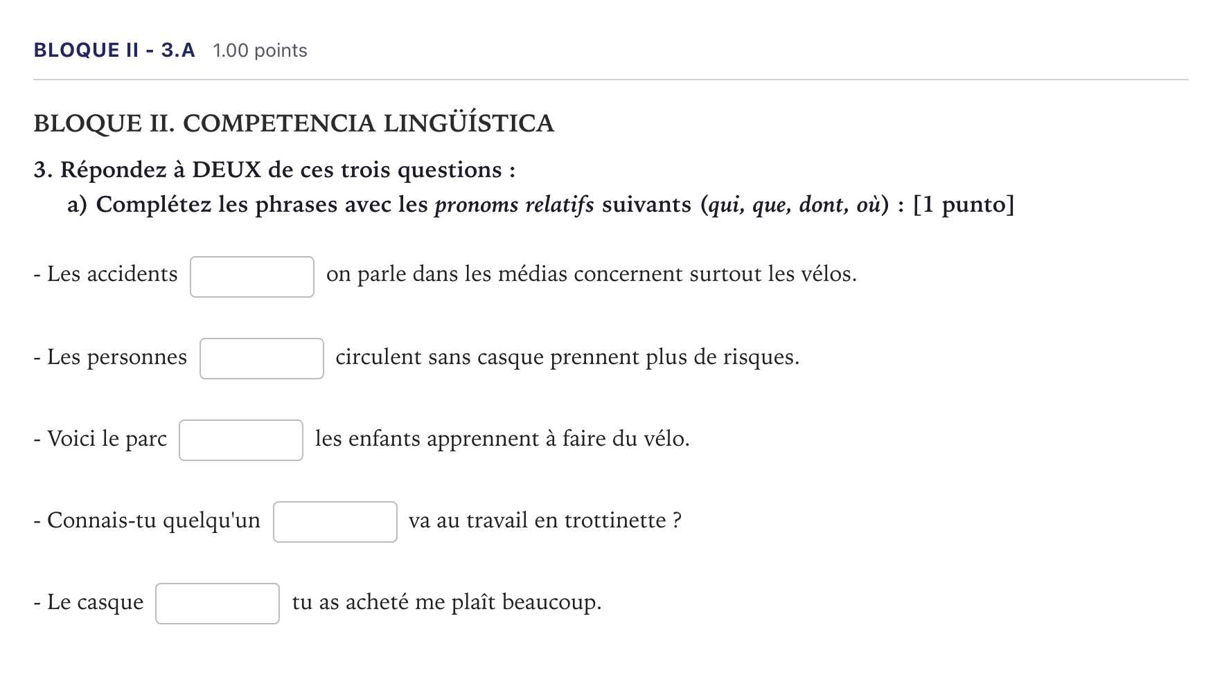 Enunciado: Bloque II - 3.a · Francés PAU Madrid Ordinaria 9:30 2026