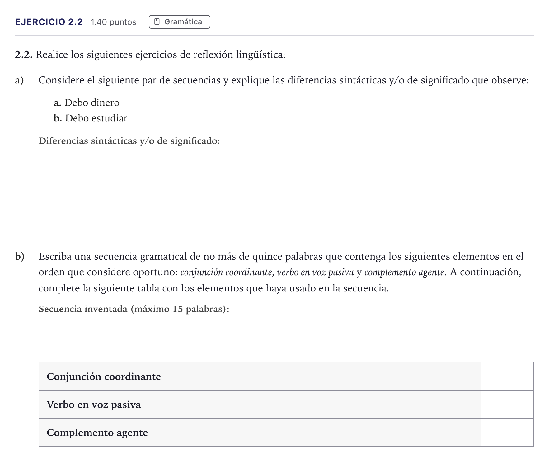 Enunciado: Ejercicio 2.2 · Lengua Castellana y Literatura II PAU Madrid Ordinaria 12:00 2026