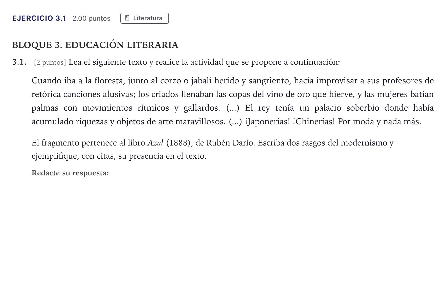 Enunciado: Ejercicio 3.1 · Lengua Castellana y Literatura II PAU Madrid Ordinaria 12:00 2026