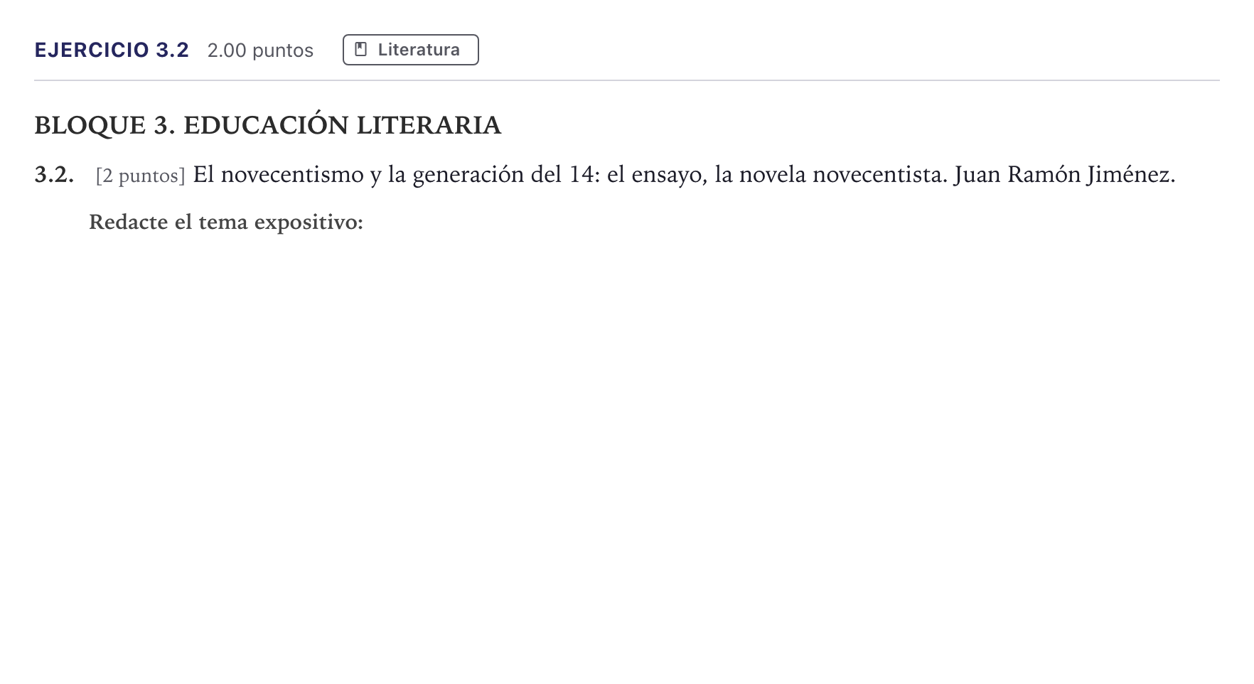 Enunciado: Ejercicio 3.2 · Lengua Castellana y Literatura II PAU Madrid Ordinaria 12:00 2026