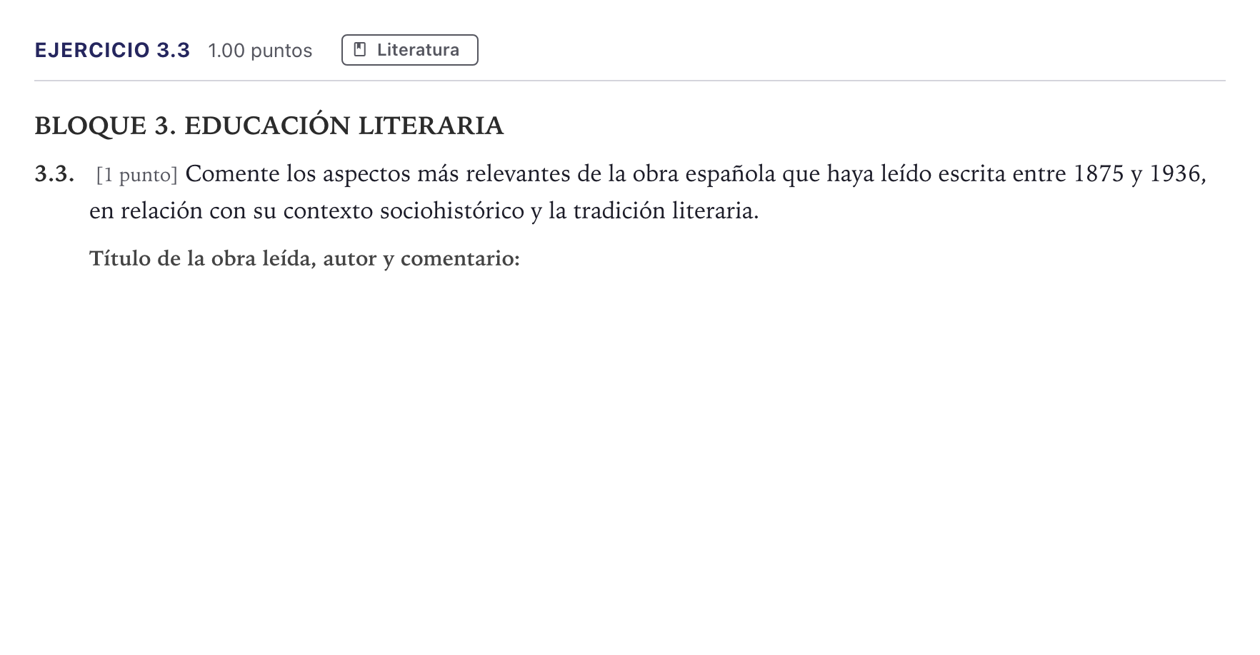 Enunciado: Ejercicio 3.3 · Lengua Castellana y Literatura II PAU Madrid Ordinaria 12:00 2026