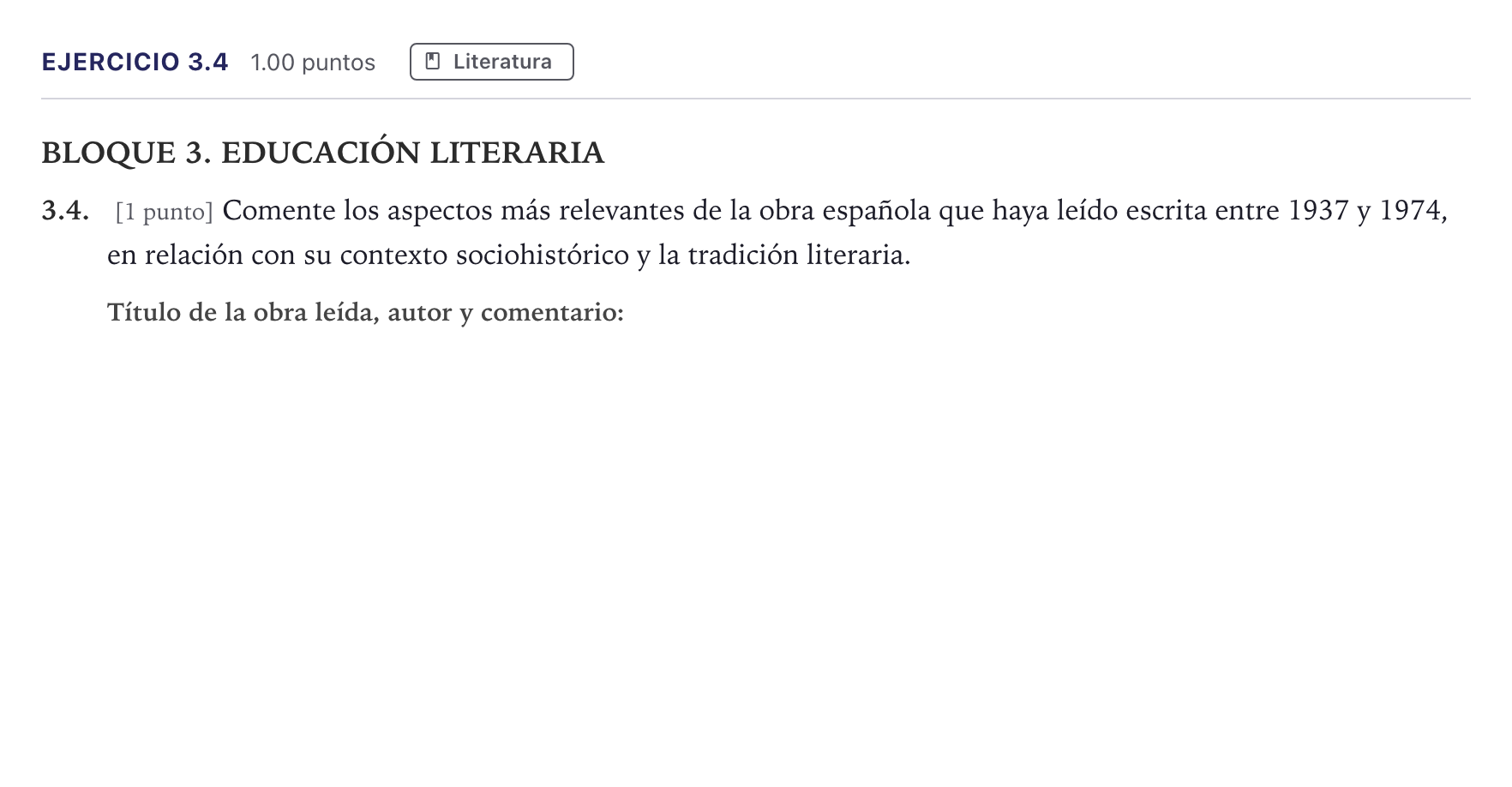 Enunciado: Ejercicio 3.4 · Lengua Castellana y Literatura II PAU Madrid Ordinaria 12:00 2026